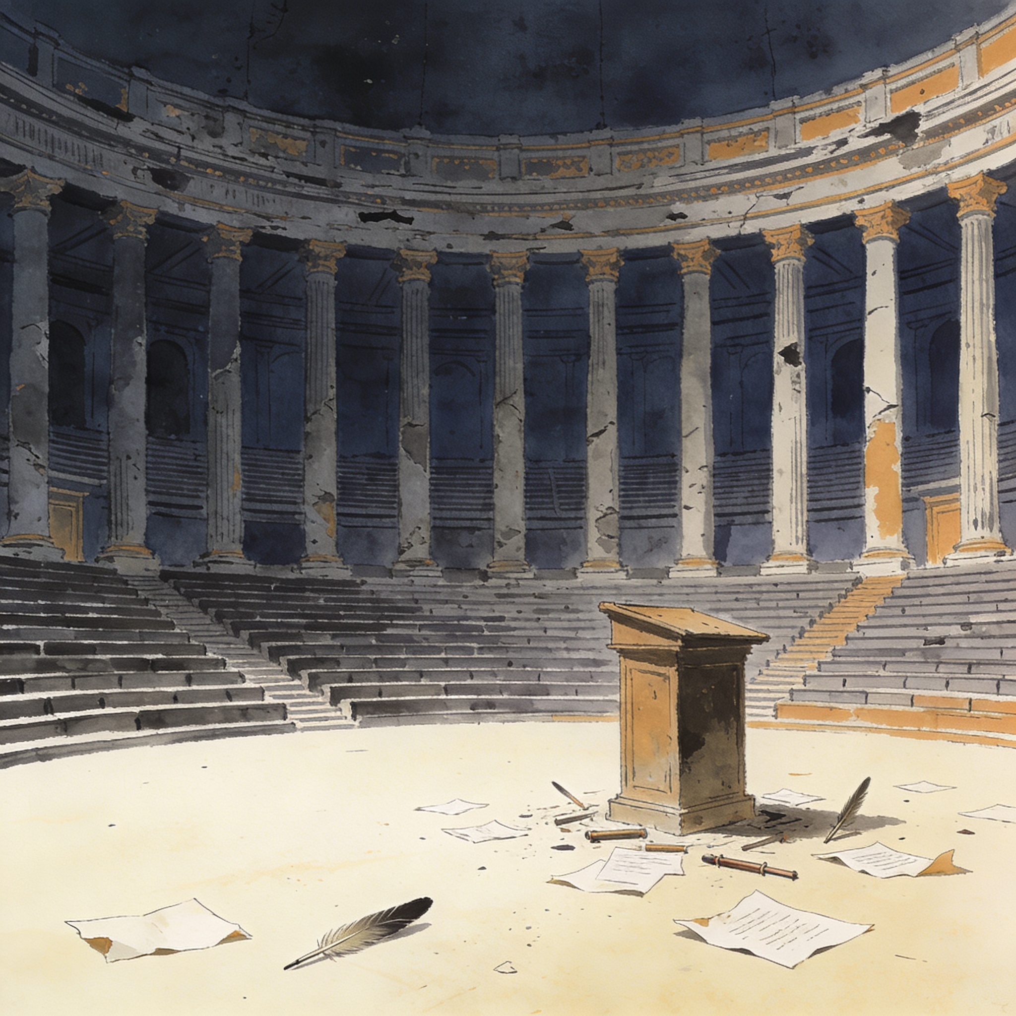 La pobreza del debate público que nos paraliza — Política, ilustración editorial