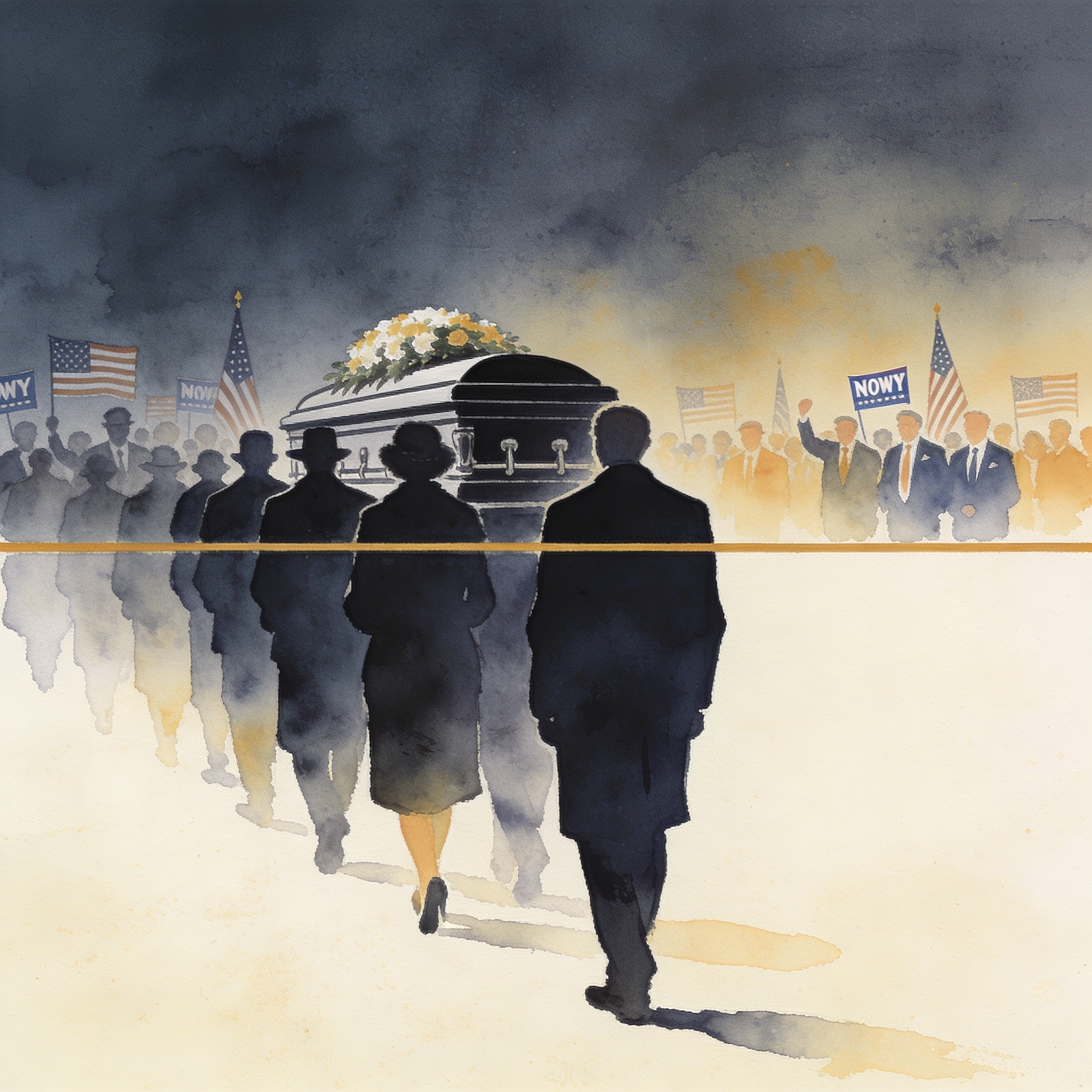 Cuando el duelo se convierte en campaña: límites borrosos en San Carlos — Cultura política, ilustración editorial