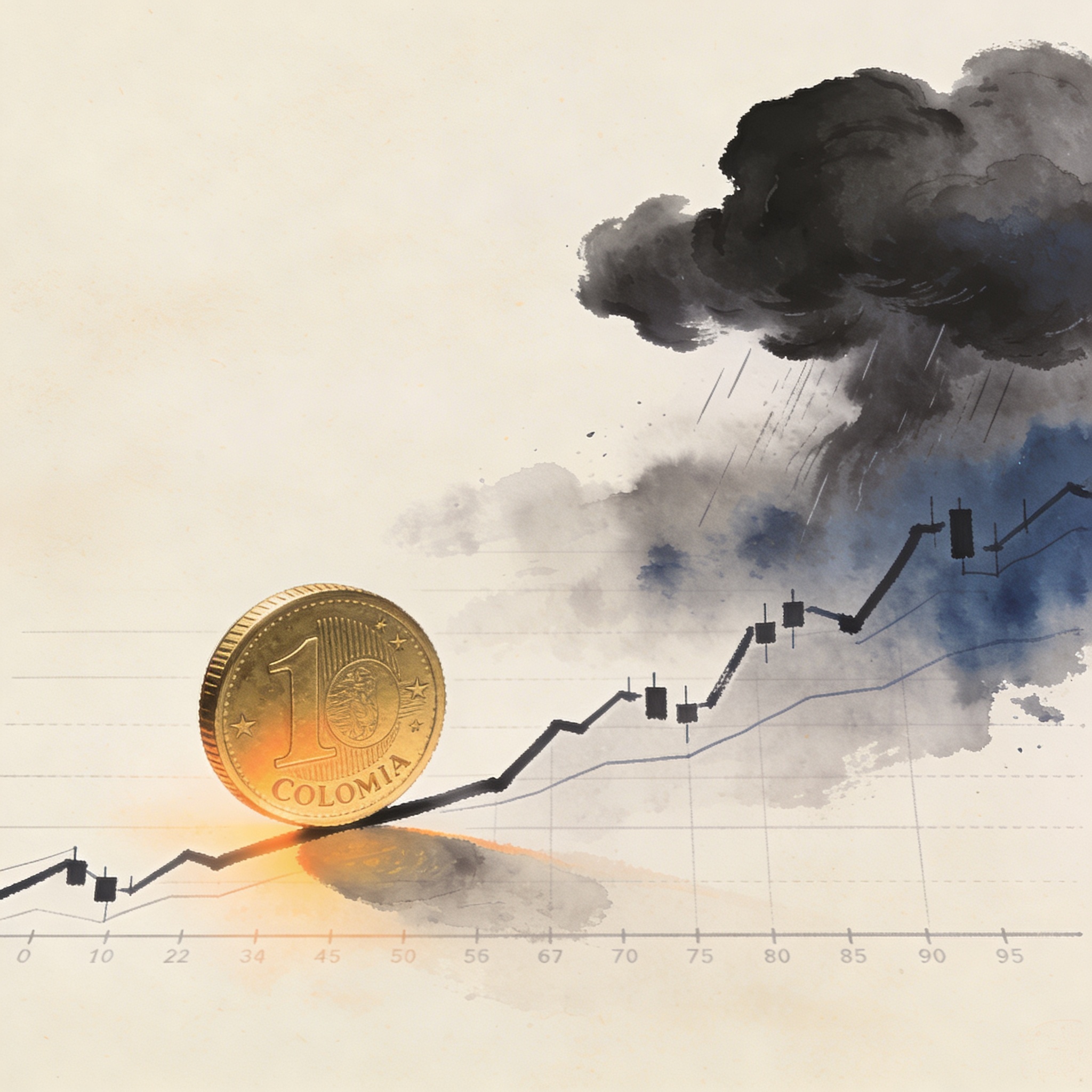 El peso colombiano se aprecia mientras la incertidumbre fiscal acecha — Mercados, ilustración editorial