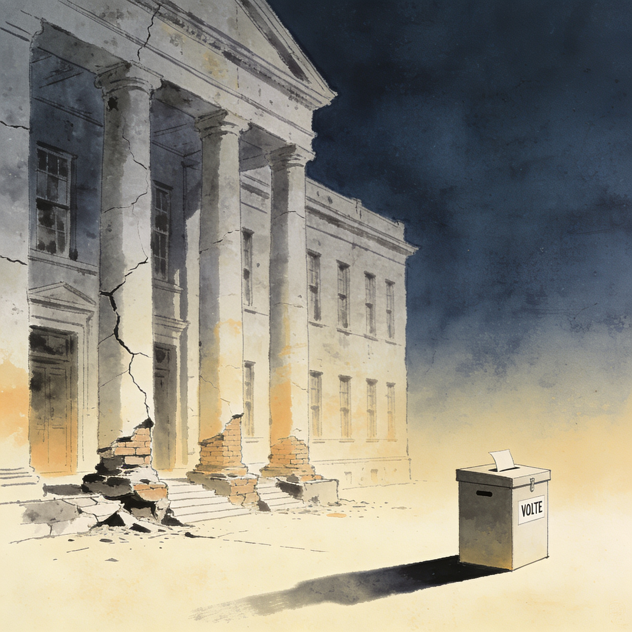 Las urnas no reparan instituciones debilitadas — Política, ilustración editorial