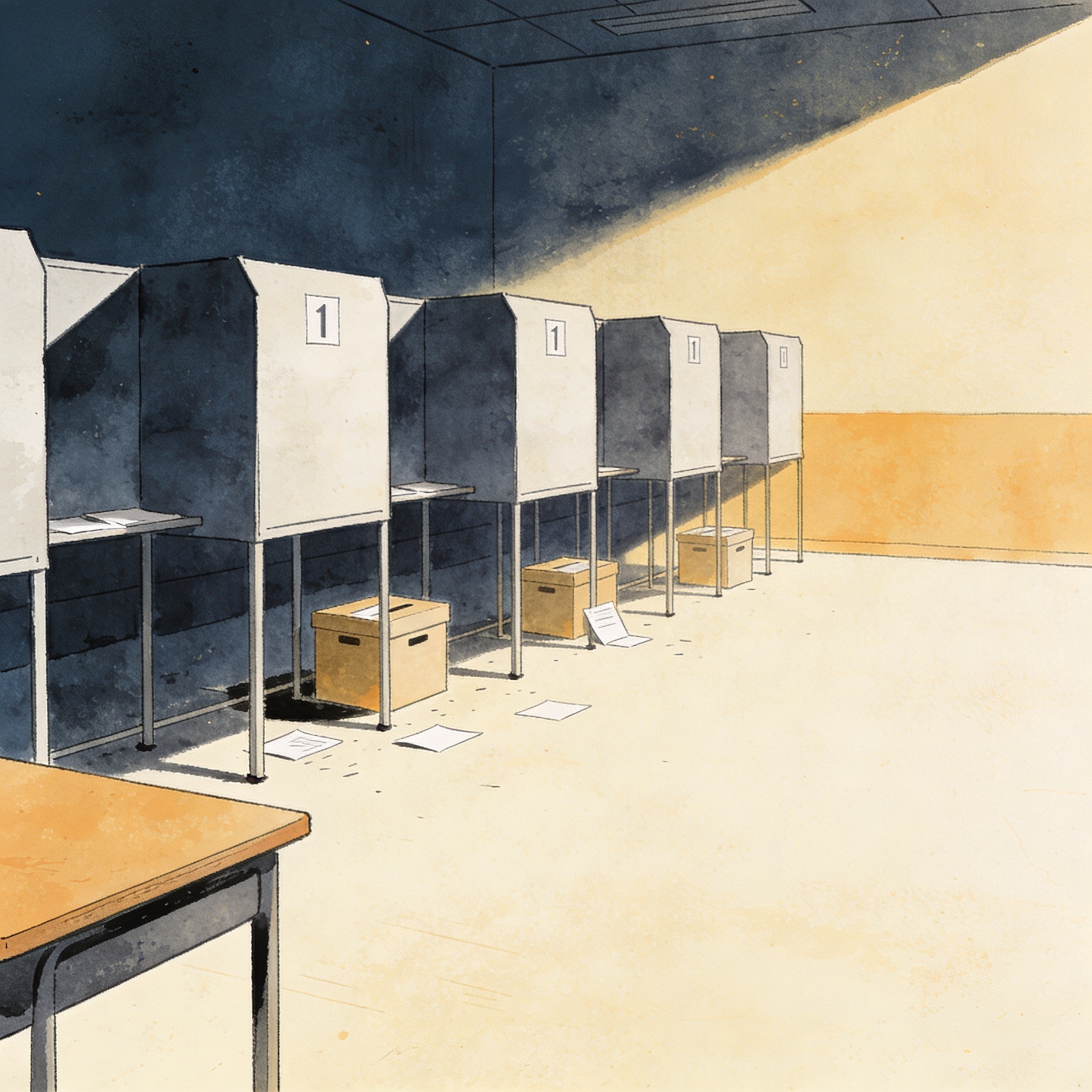 123.000 mesas en riesgo sin protocolo público de seguridad — Política, ilustración editorial