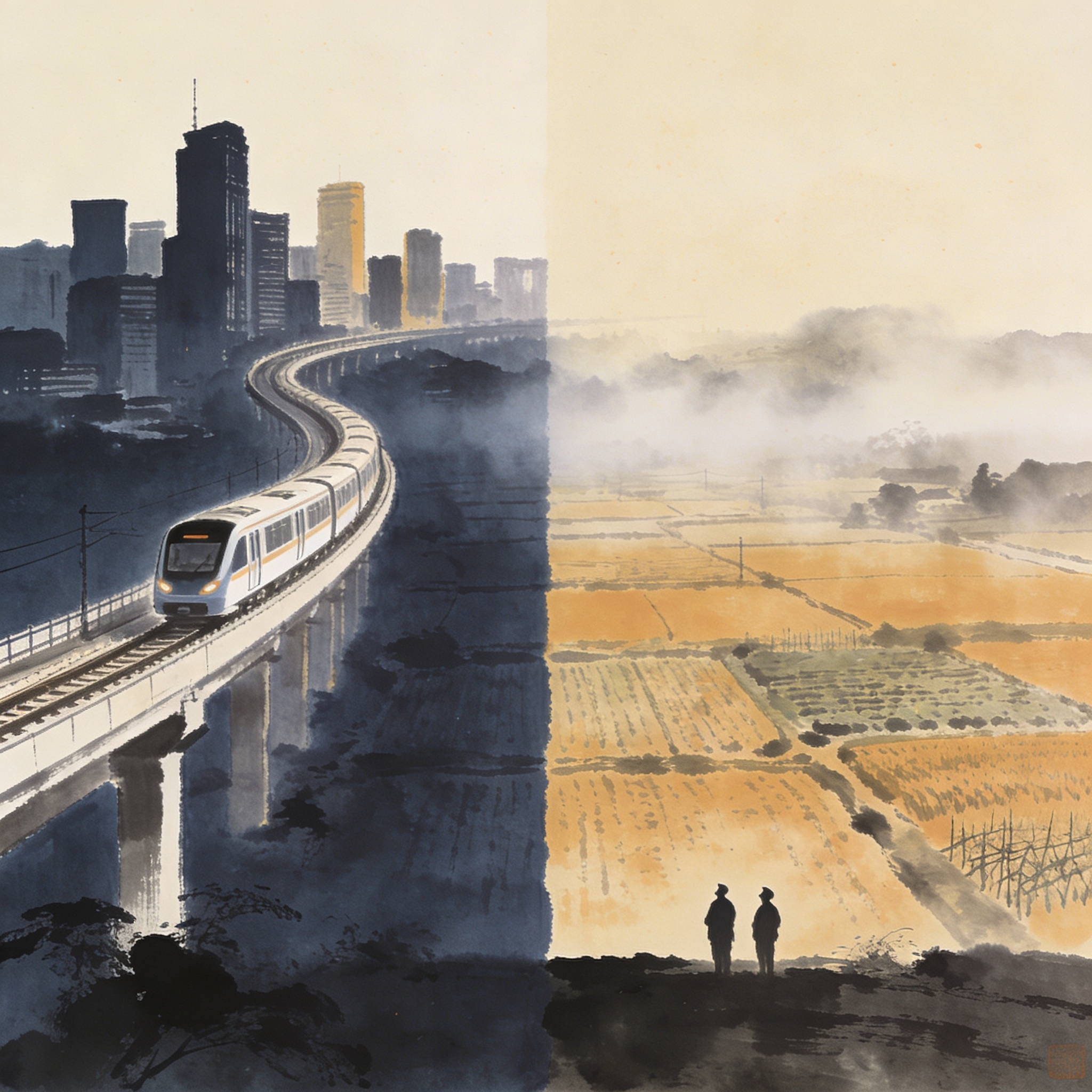 Bogotá diverge: cómo el Metro amplía la brecha económica con el resto de Colombia — Comercio, ilustración editorial