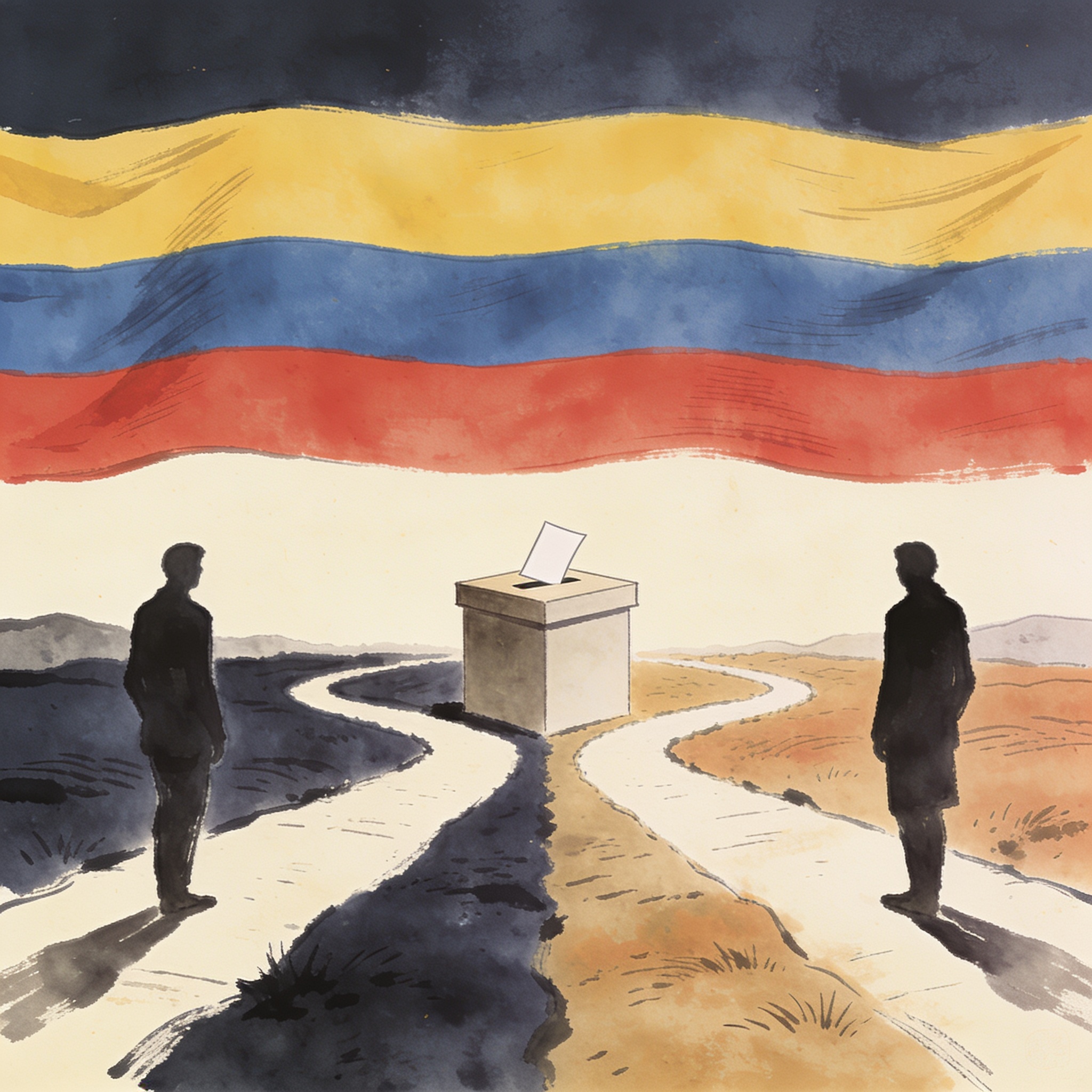 Colombia vota entre dos proyectos opuestos en segunda vuelta — Política, ilustración editorial