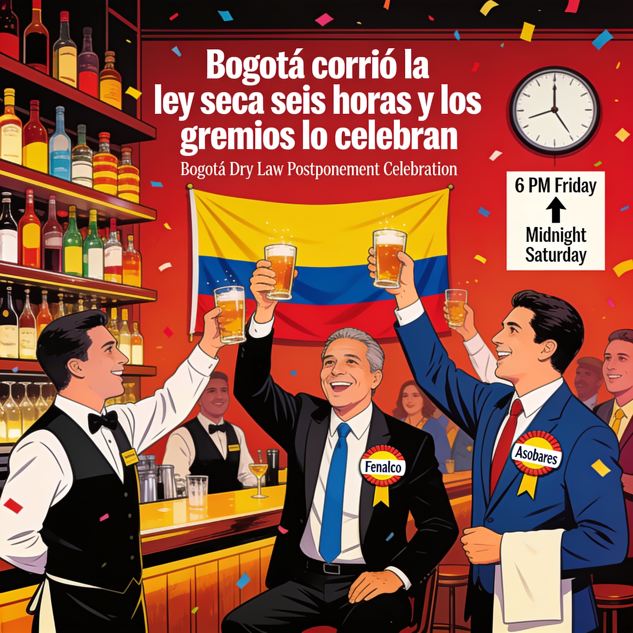 Bogotá corrió la ley seca seis horas y los gremios lo celebran — Política, ilustración editorial