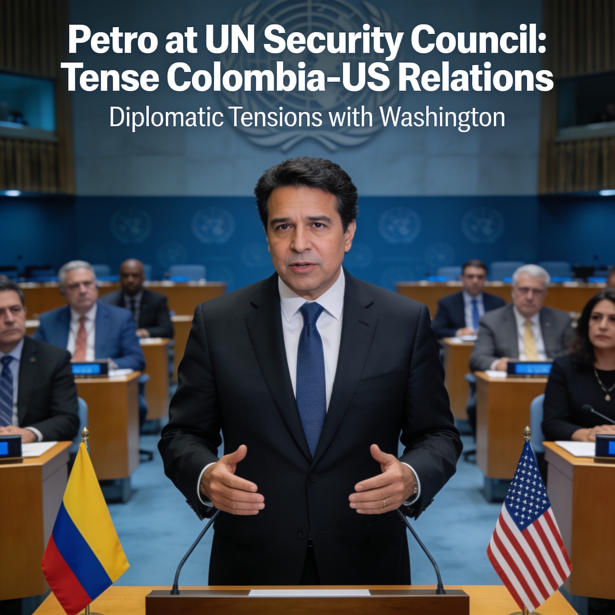 Petro en el Consejo de Seguridad con la relación bilateral bajo tensión — Política, ilustración editorial