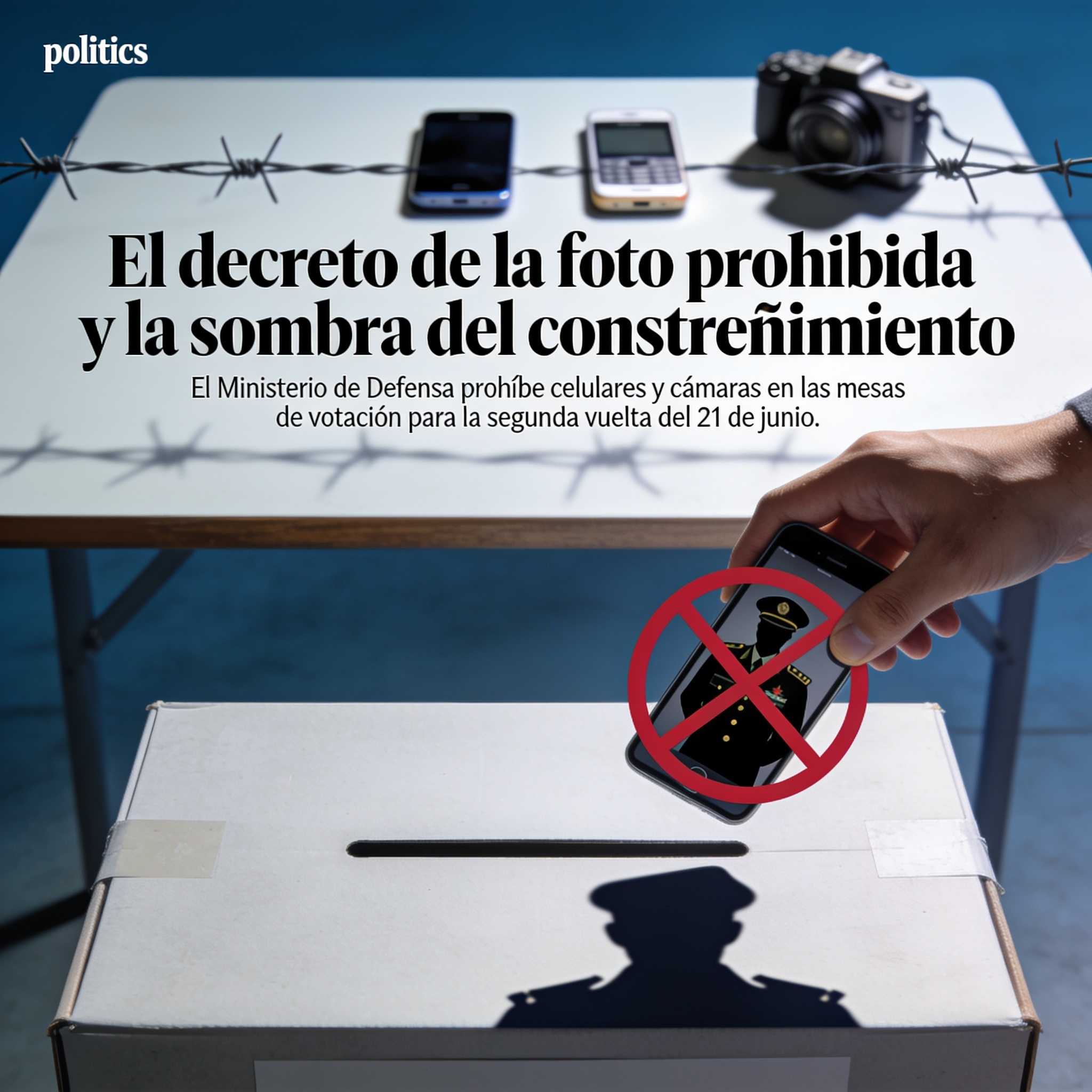 El decreto de la foto prohibida y la sombra del constreñimiento — Política, ilustración editorial