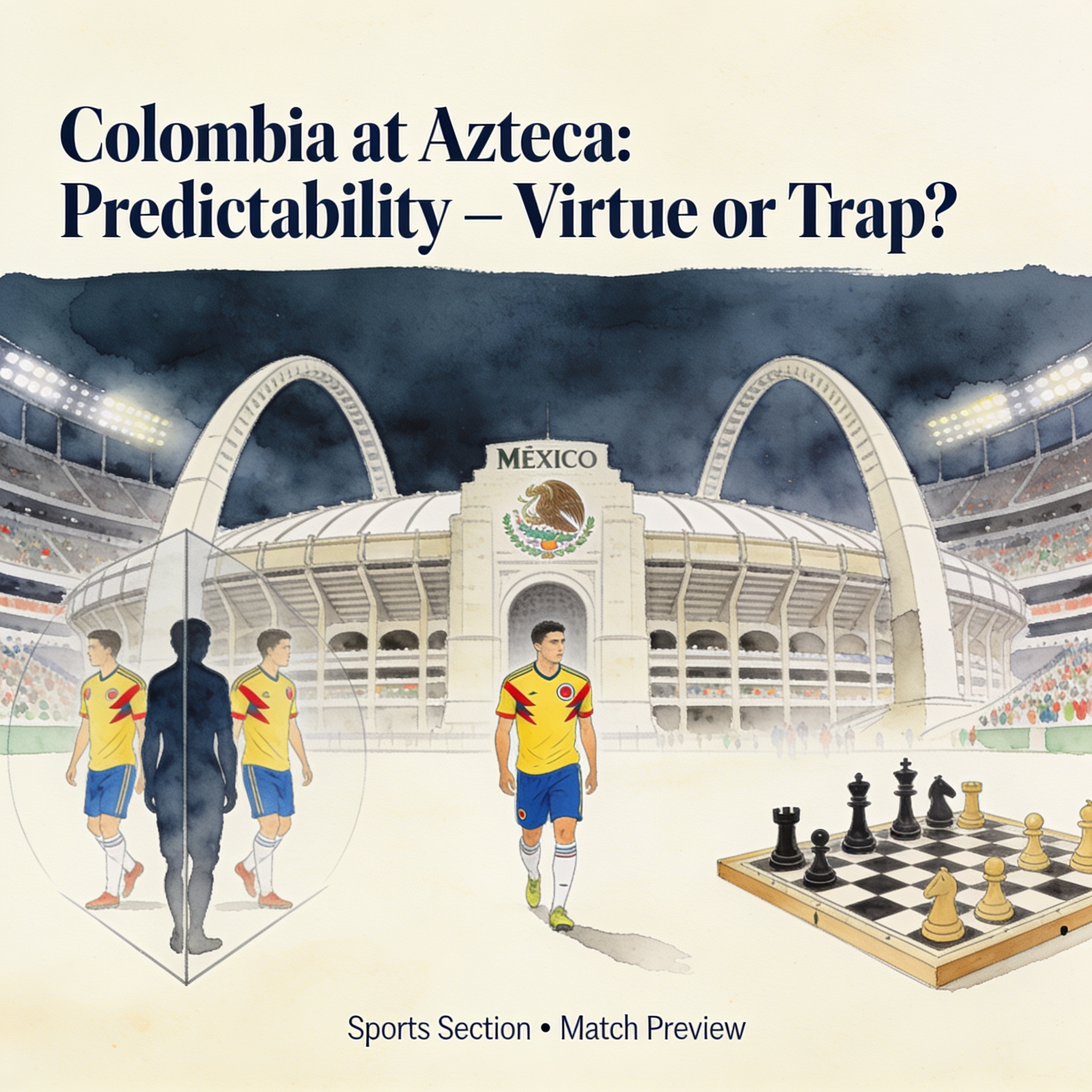 Colombia debuta en el Azteca con una selección de peso y una duda de fondo — Deportes, ilustración editorial