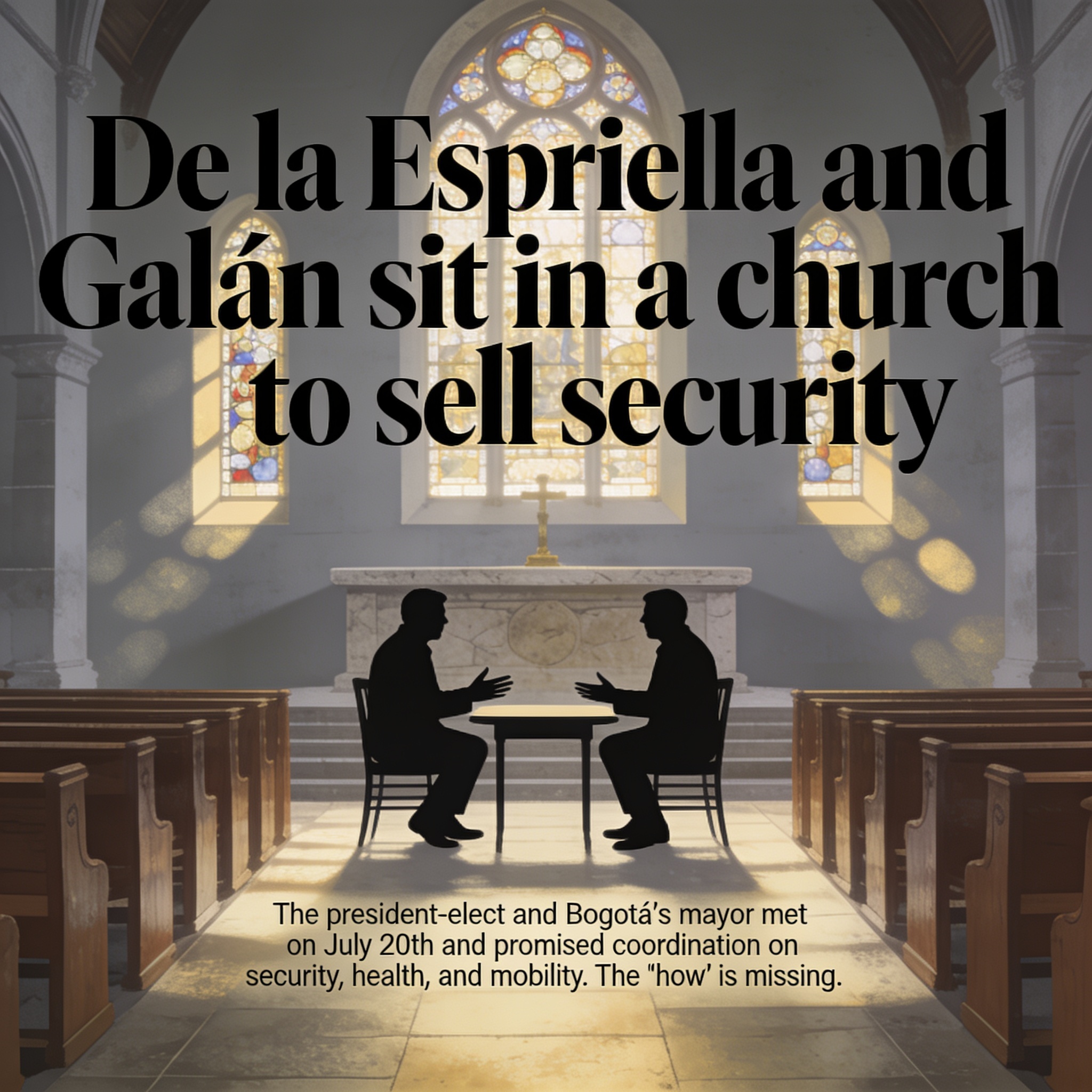 De la Espriella y Galán se sientan en una iglesia a vender seguridad — Política, ilustración editorial