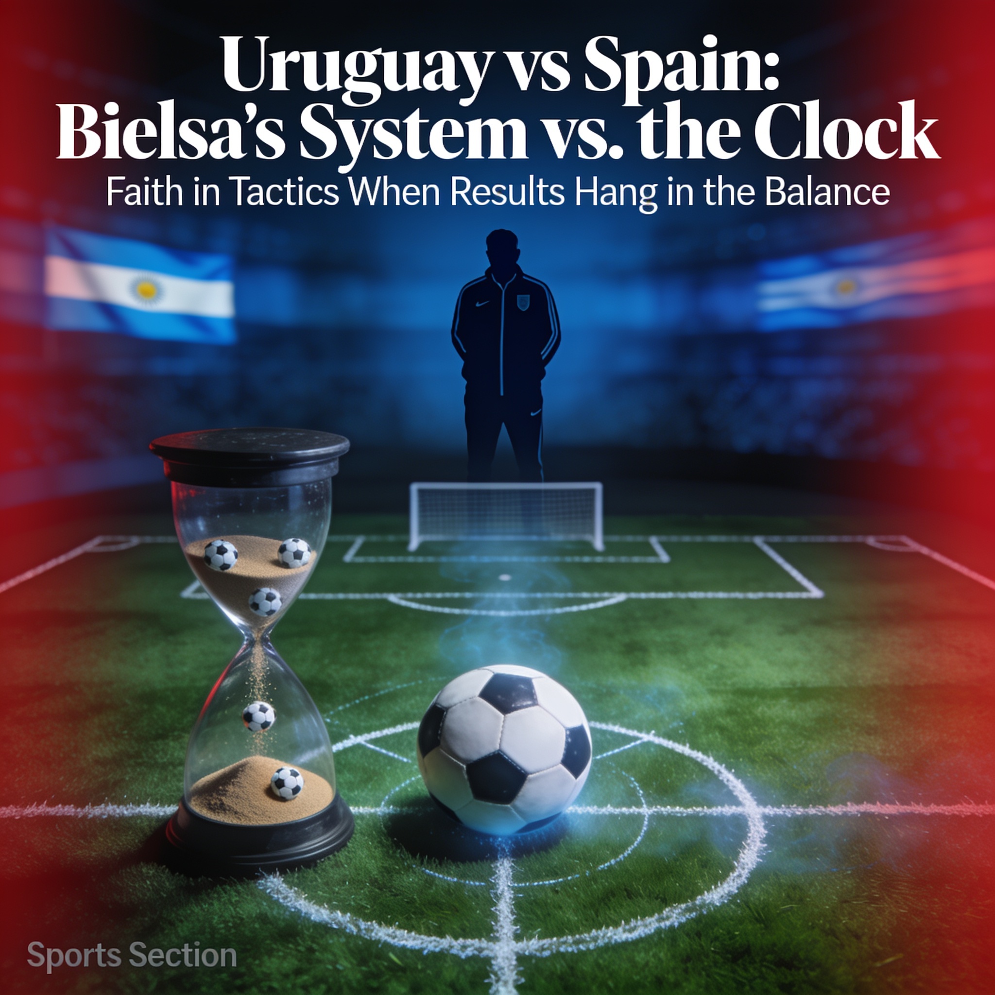 Uruguay juega contra el tiempo, el destino y el método Bielsa — Deportes, ilustración editorial