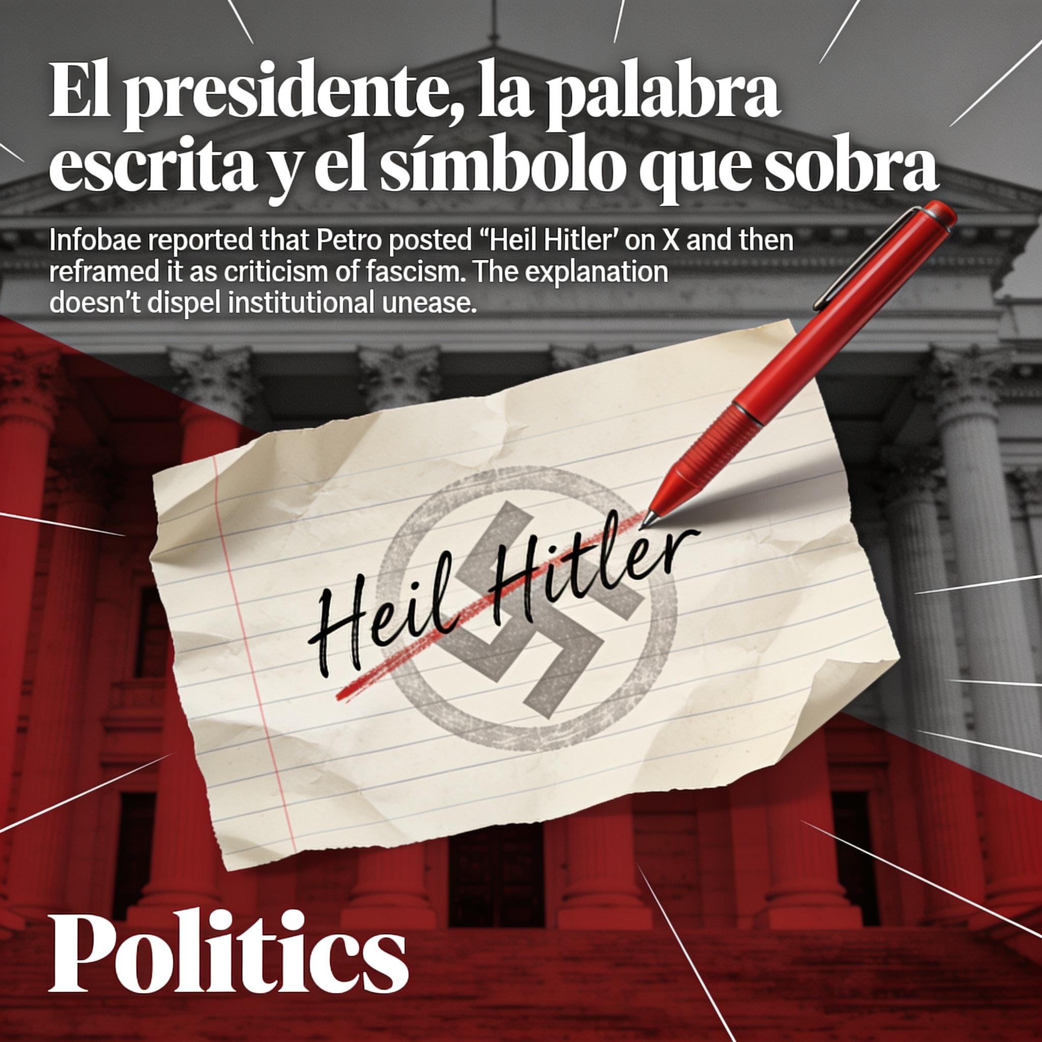 El presidente, la palabra escrita y el símbolo que sobra — Política, ilustración editorial