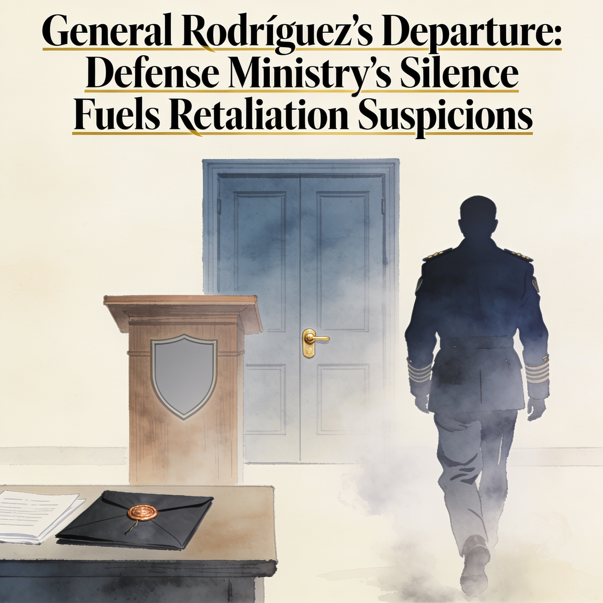 La salida del general Rodríguez y el silencio del Ministerio de Defensa — Política, ilustración editorial