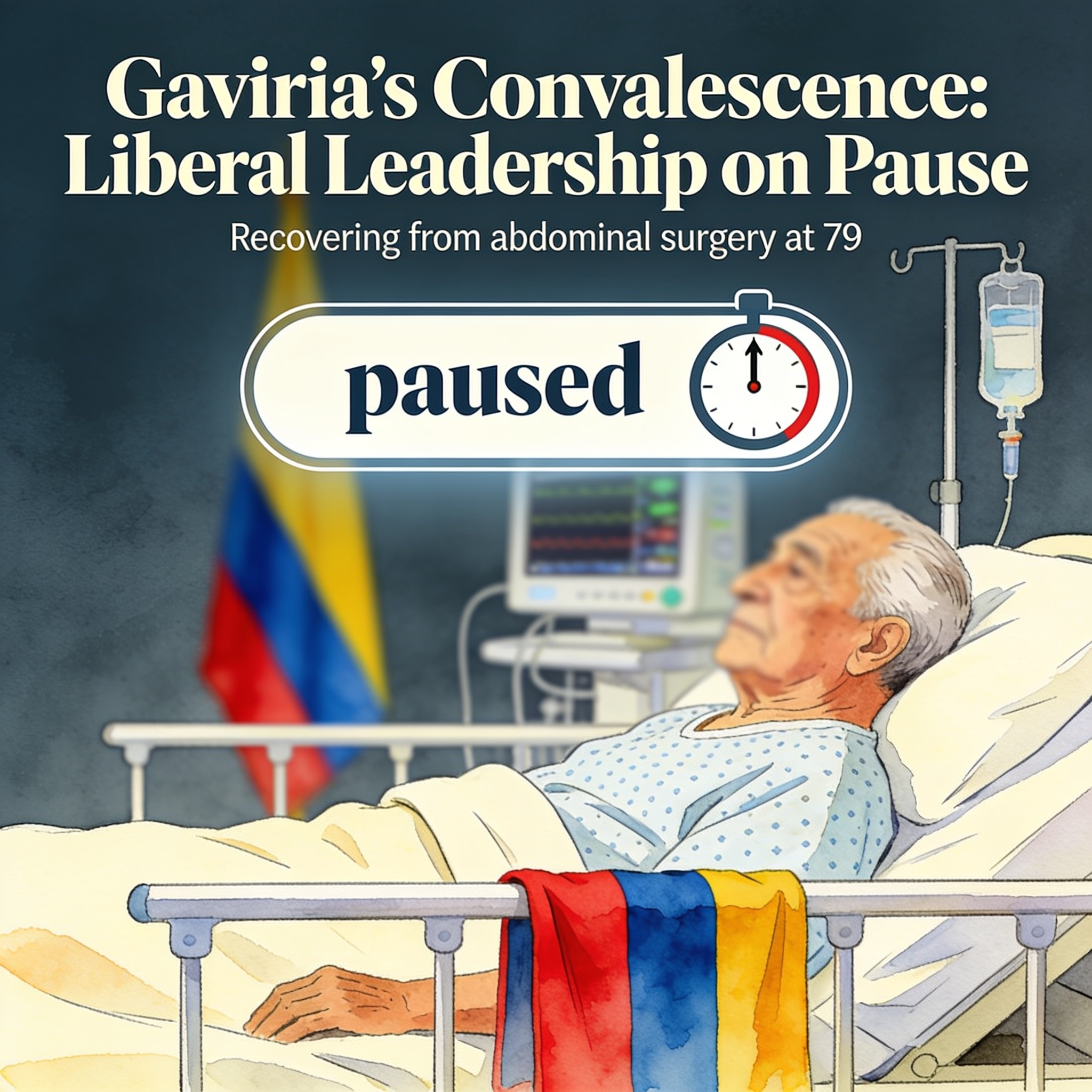 Gaviria convaleciente en la Fundación Santa Fe — Política, ilustración editorial