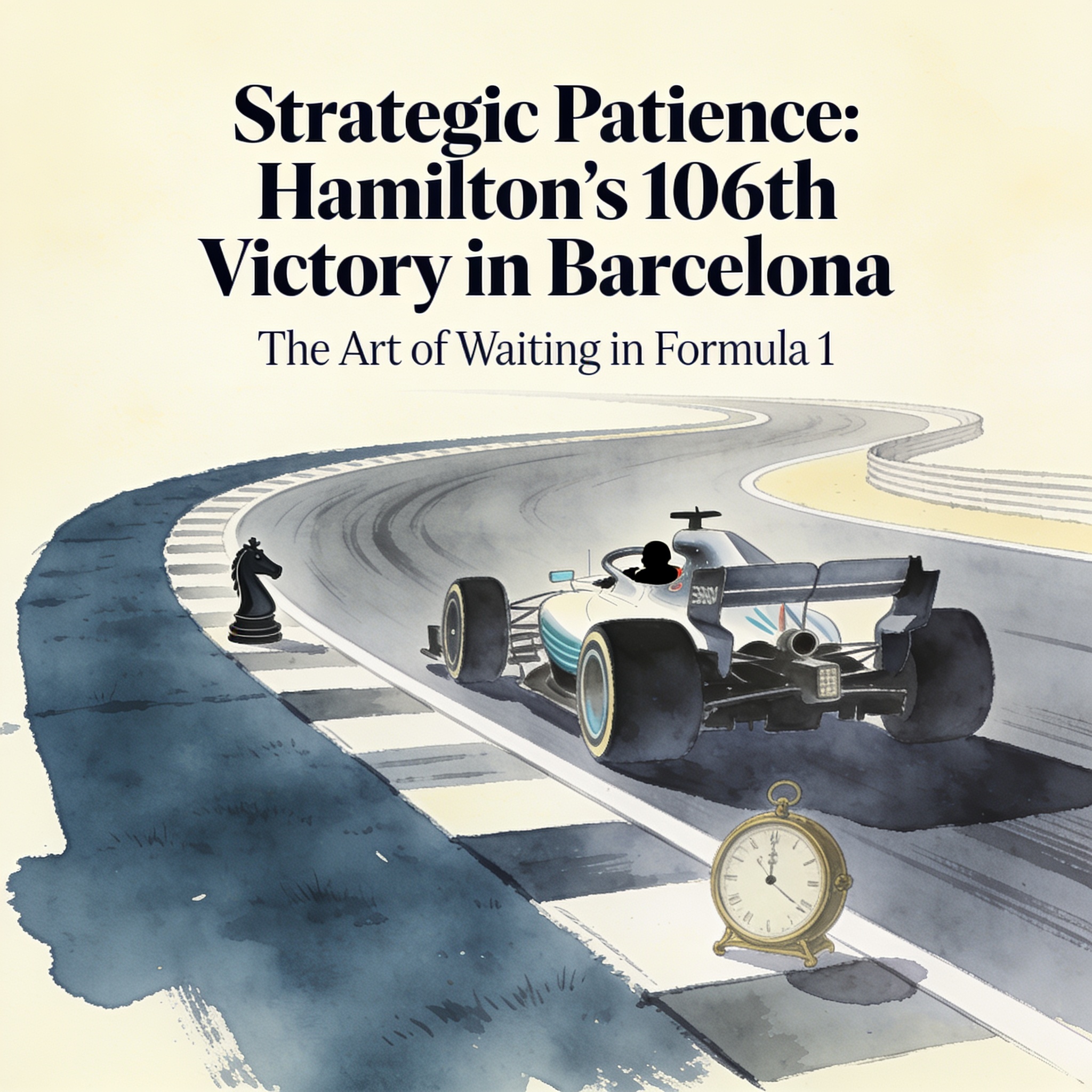 La victoria 106 de Hamilton y el arte de la paciencia estratégica — Deportes, ilustración editorial