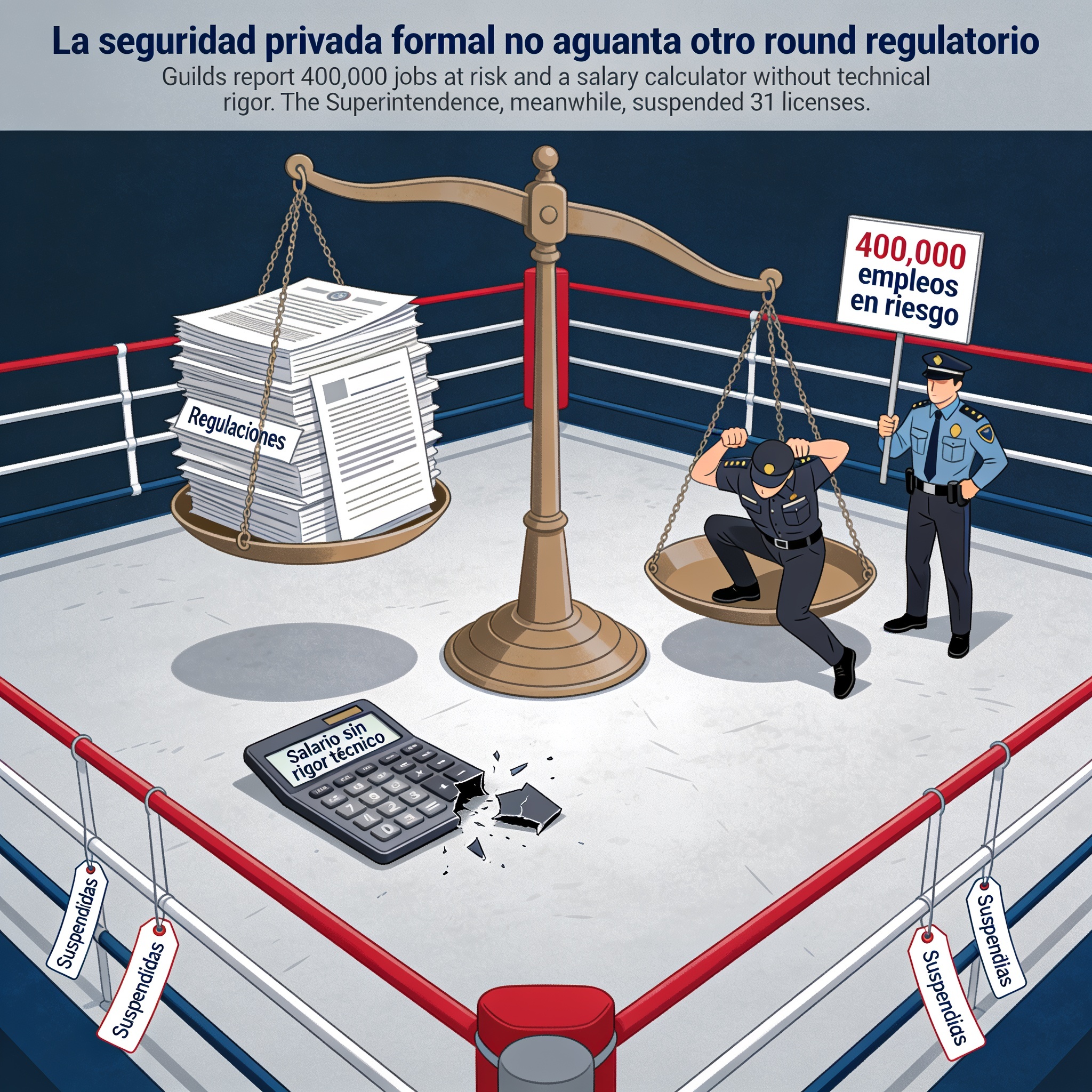 La seguridad privada formal no aguanta otro round regulatorio — Política, ilustración editorial