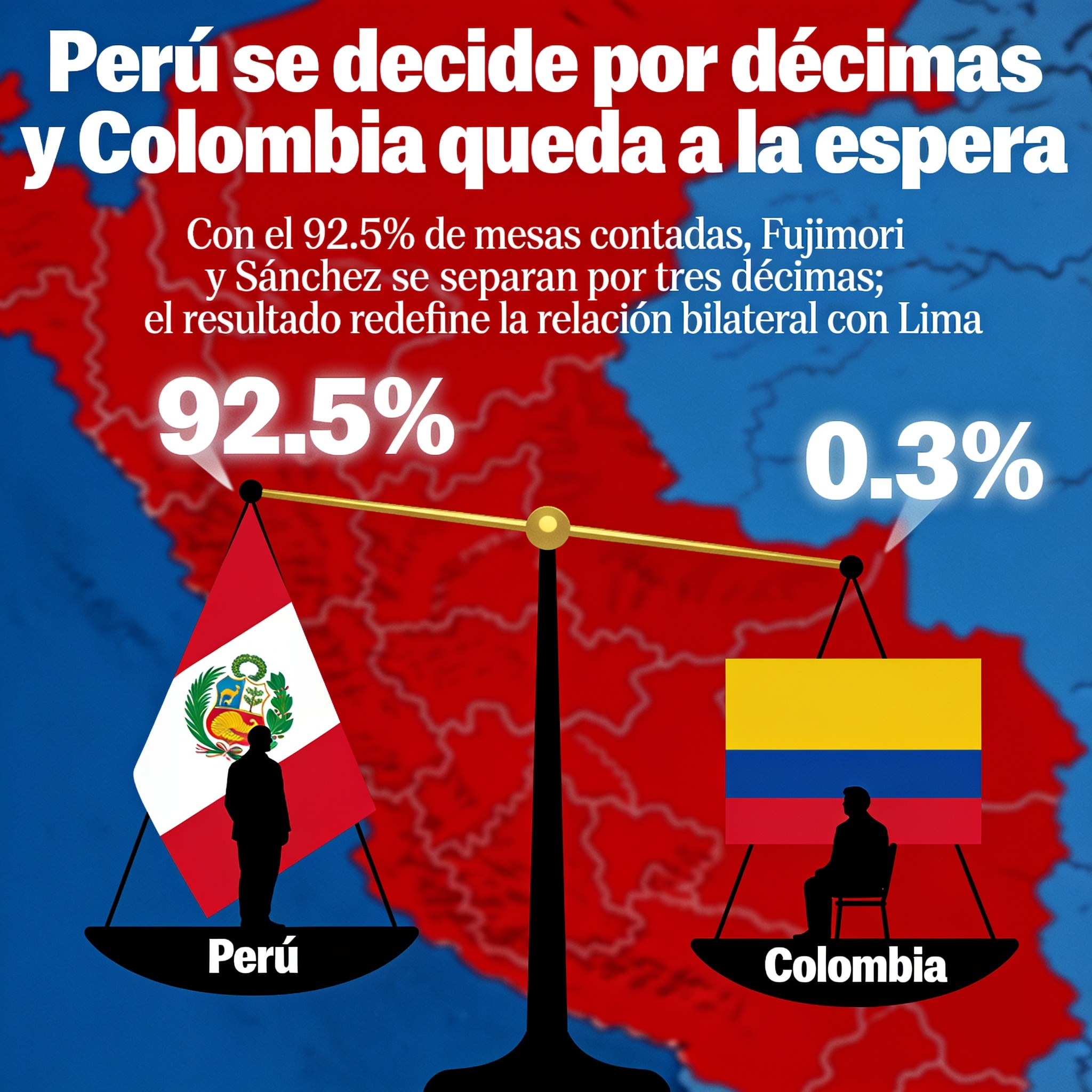 Perú se decide por décimas y Colombia queda a la espera — Política, ilustración editorial