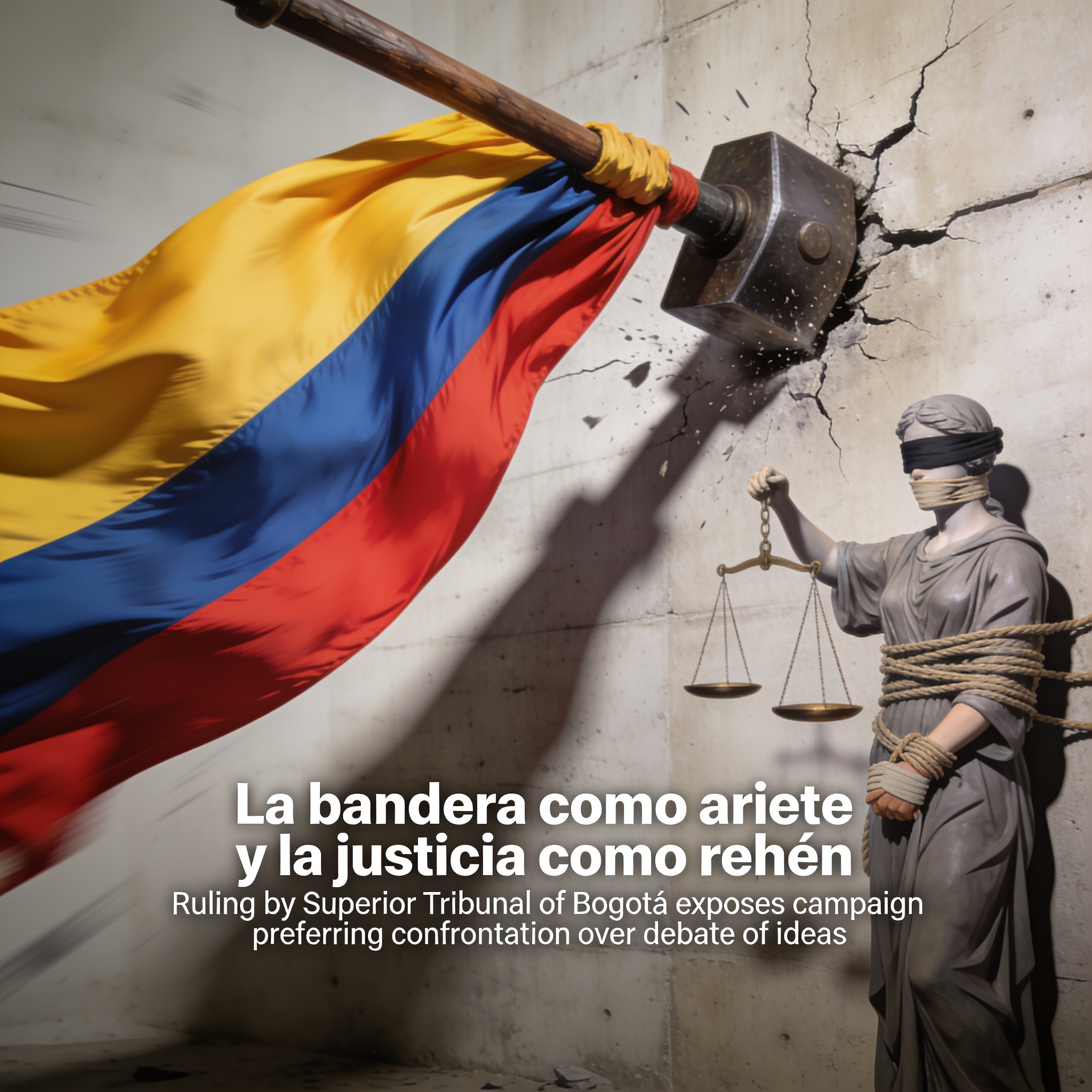 La bandera como ariete y la justicia como rehén — Política, ilustración editorial