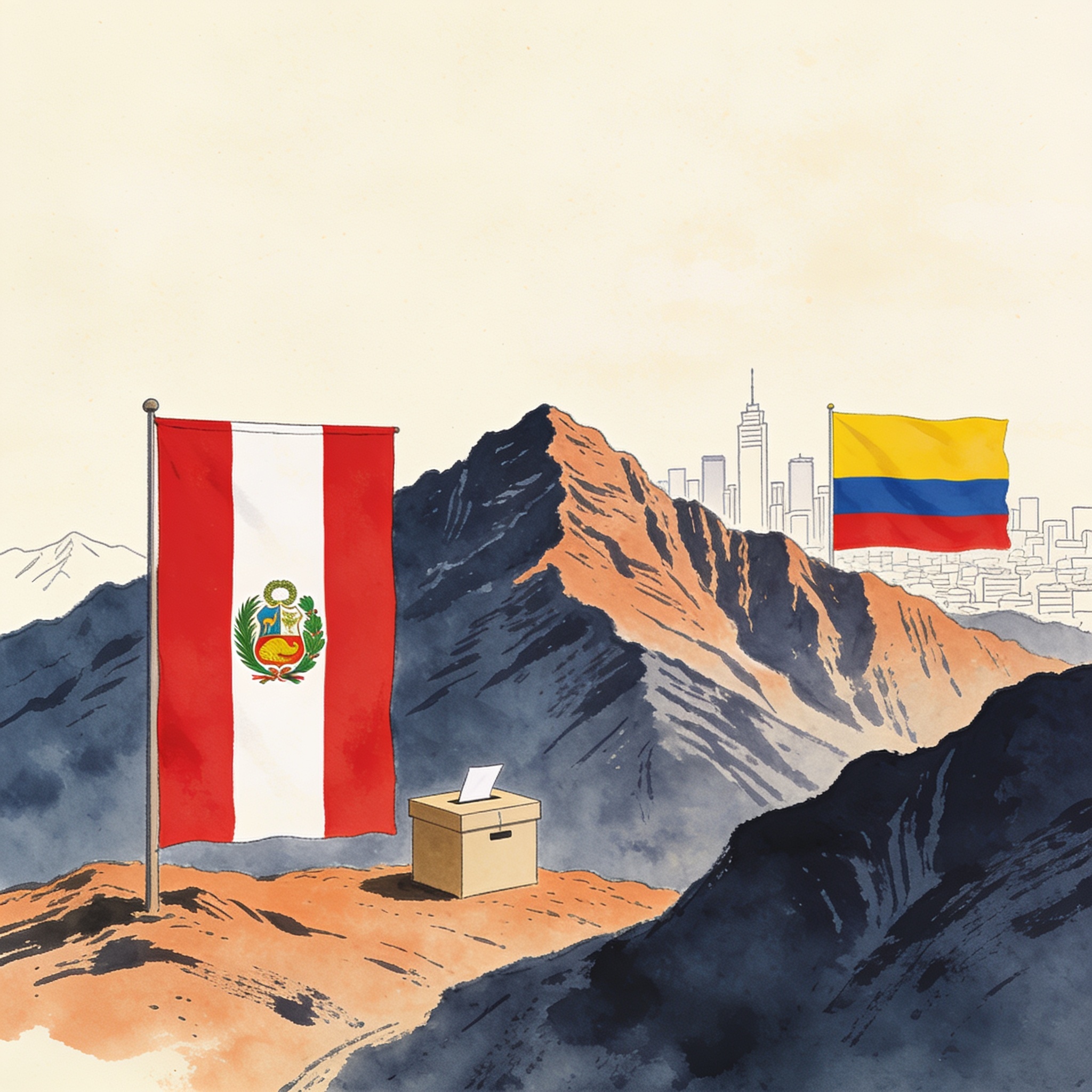 Perú elige y la región mira a Colombia — Política, ilustración editorial