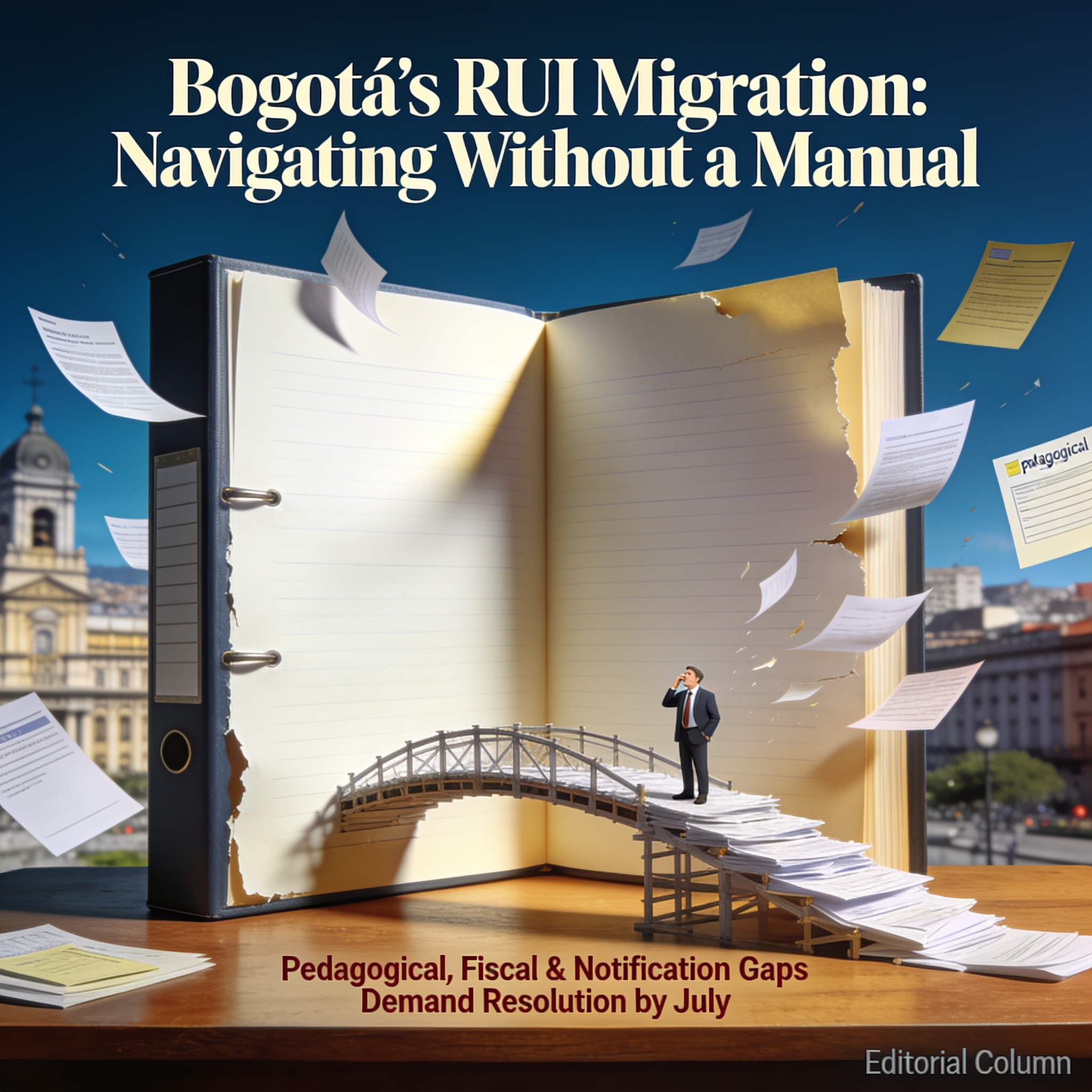 Bogotá migra al RUI sin manual de transición — Política, ilustración editorial