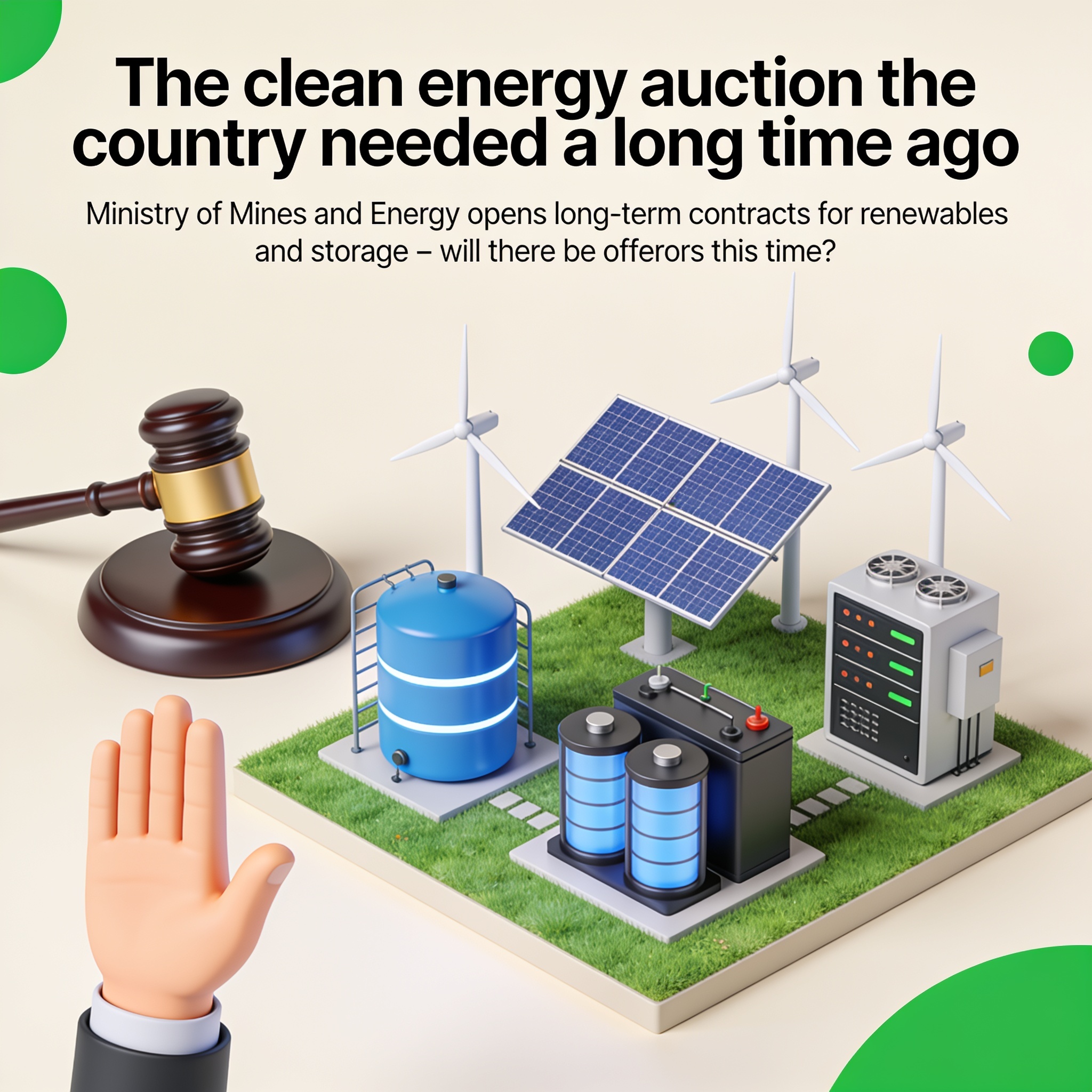La subasta de energía limpia que el país necesitaba hace rato — Política, ilustración editorial
