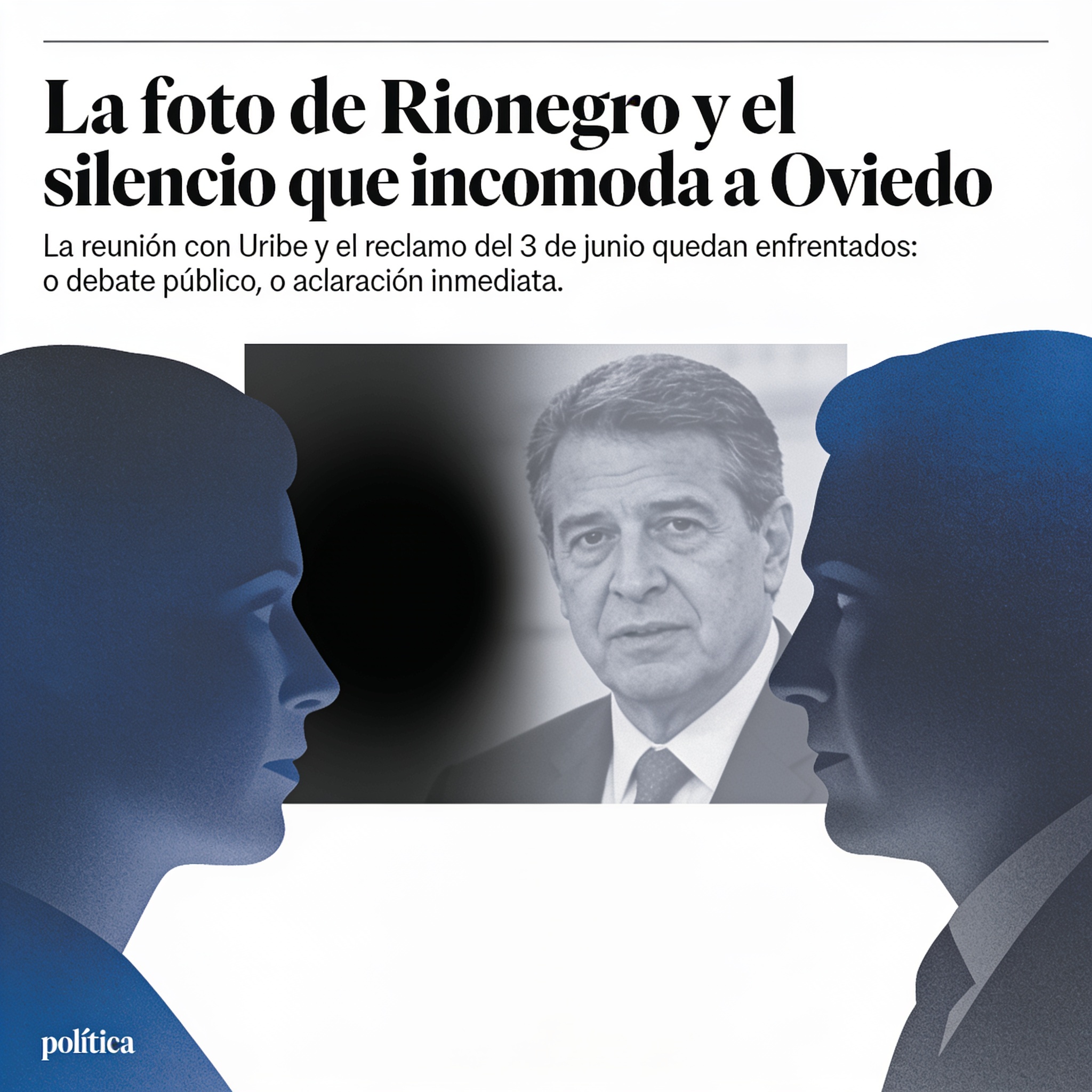 La foto de Rionegro y el silencio que incomoda a Oviedo — Política, ilustración editorial