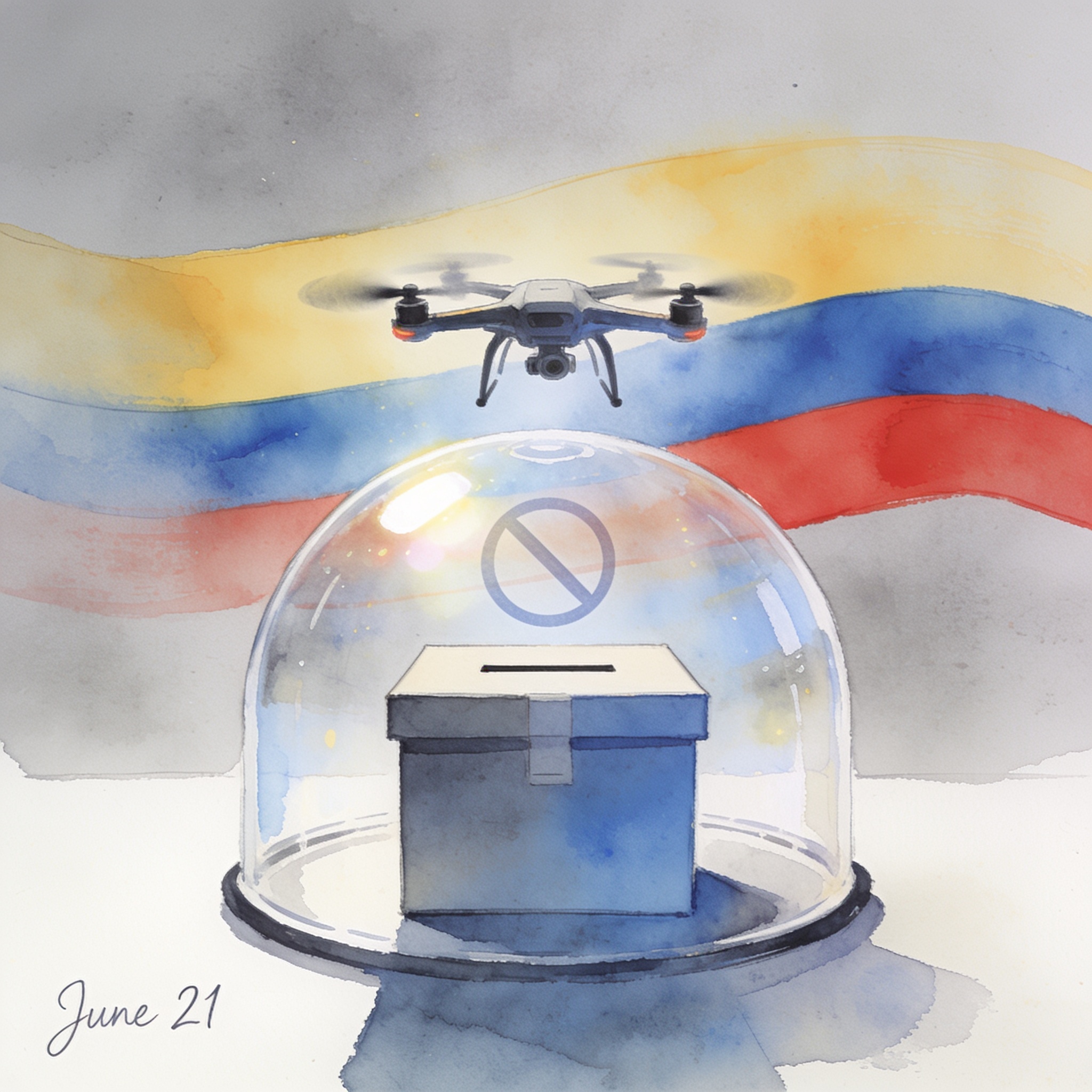 Aerocivil restringe drones el domingo electoral para blindar la jornada — Política, ilustración editorial