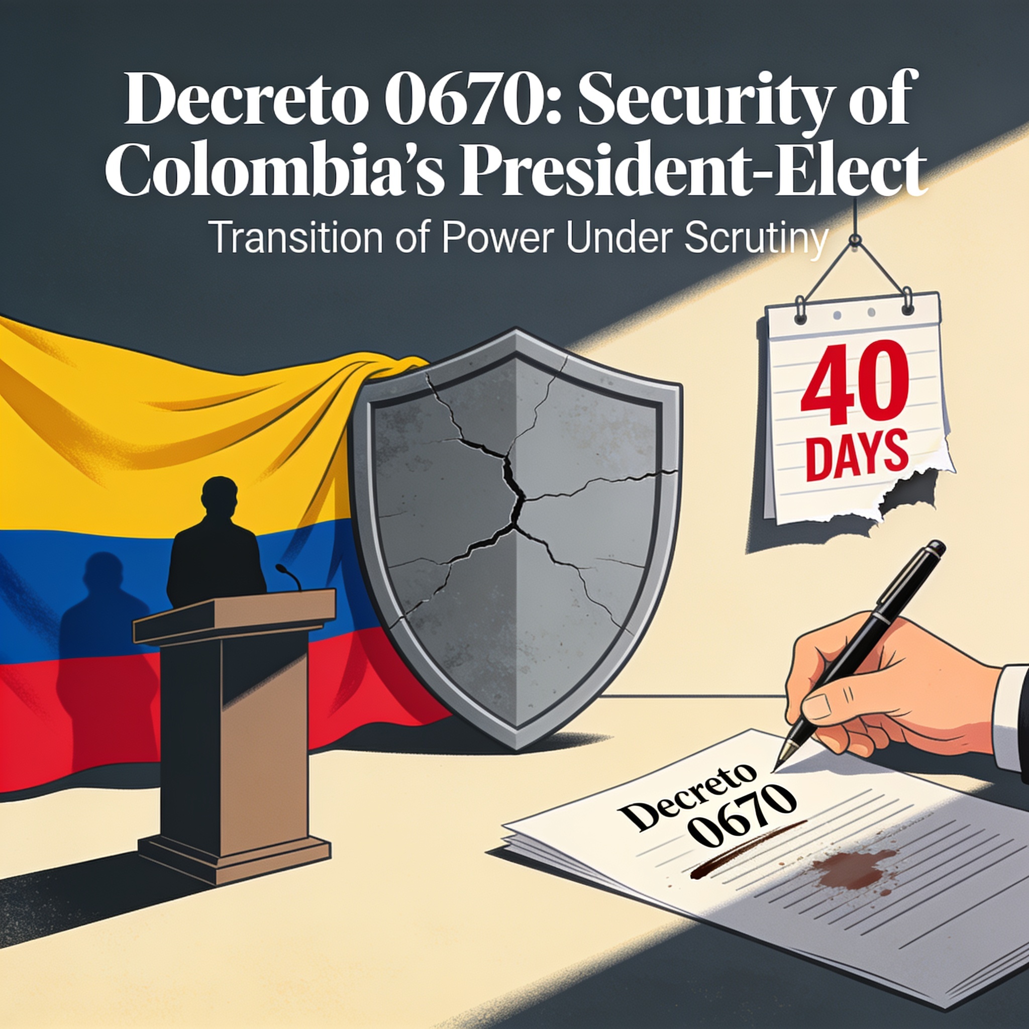 El decreto 0670 y la seguridad del presidente electo — Política, ilustración editorial