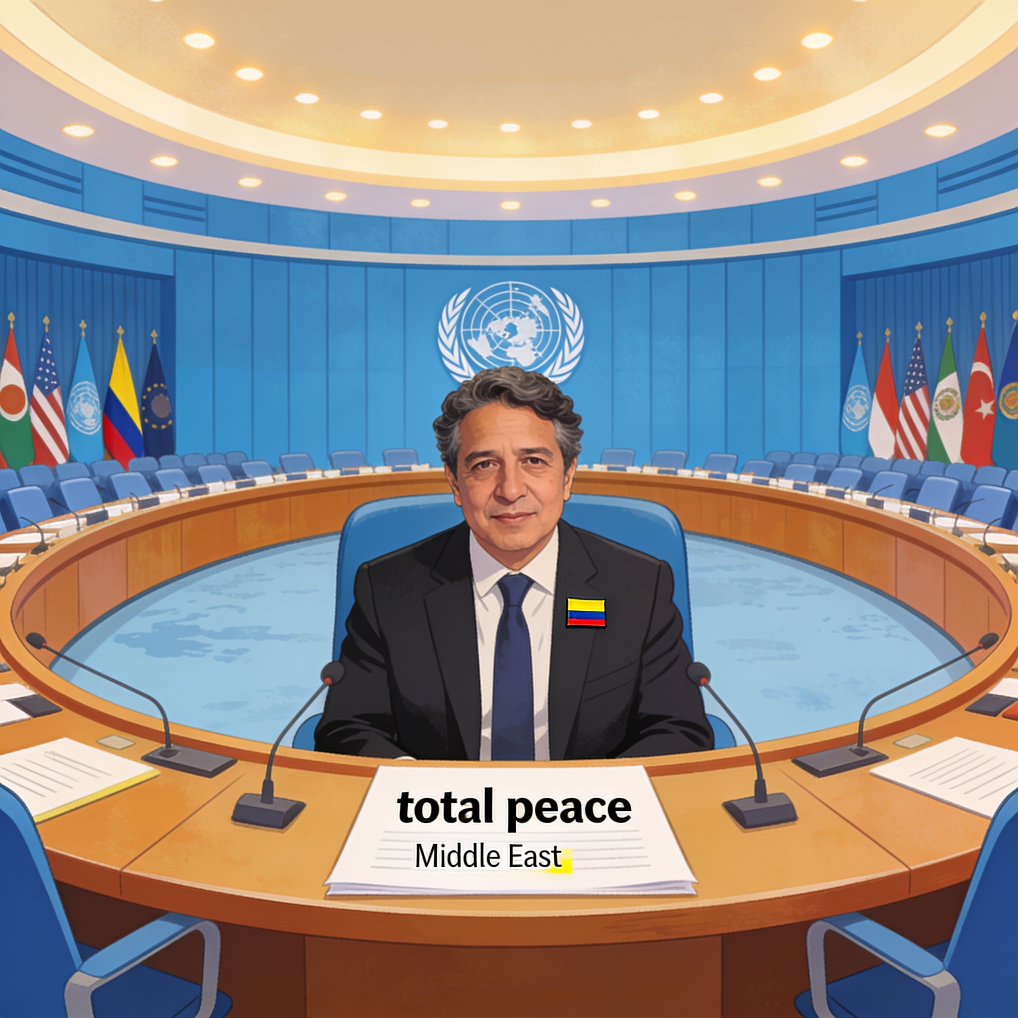 Petro en la silla del Consejo de Seguridad — Política, ilustración editorial