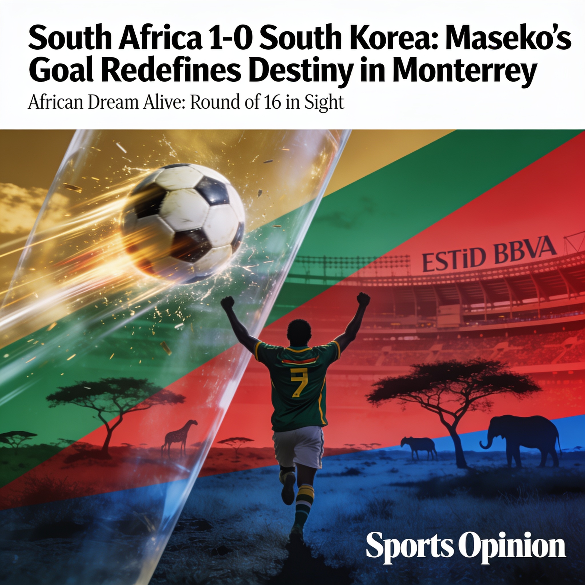Sudáfrica redefine su destino en Monterrey con gol de Maseko — Deportes, ilustración editorial