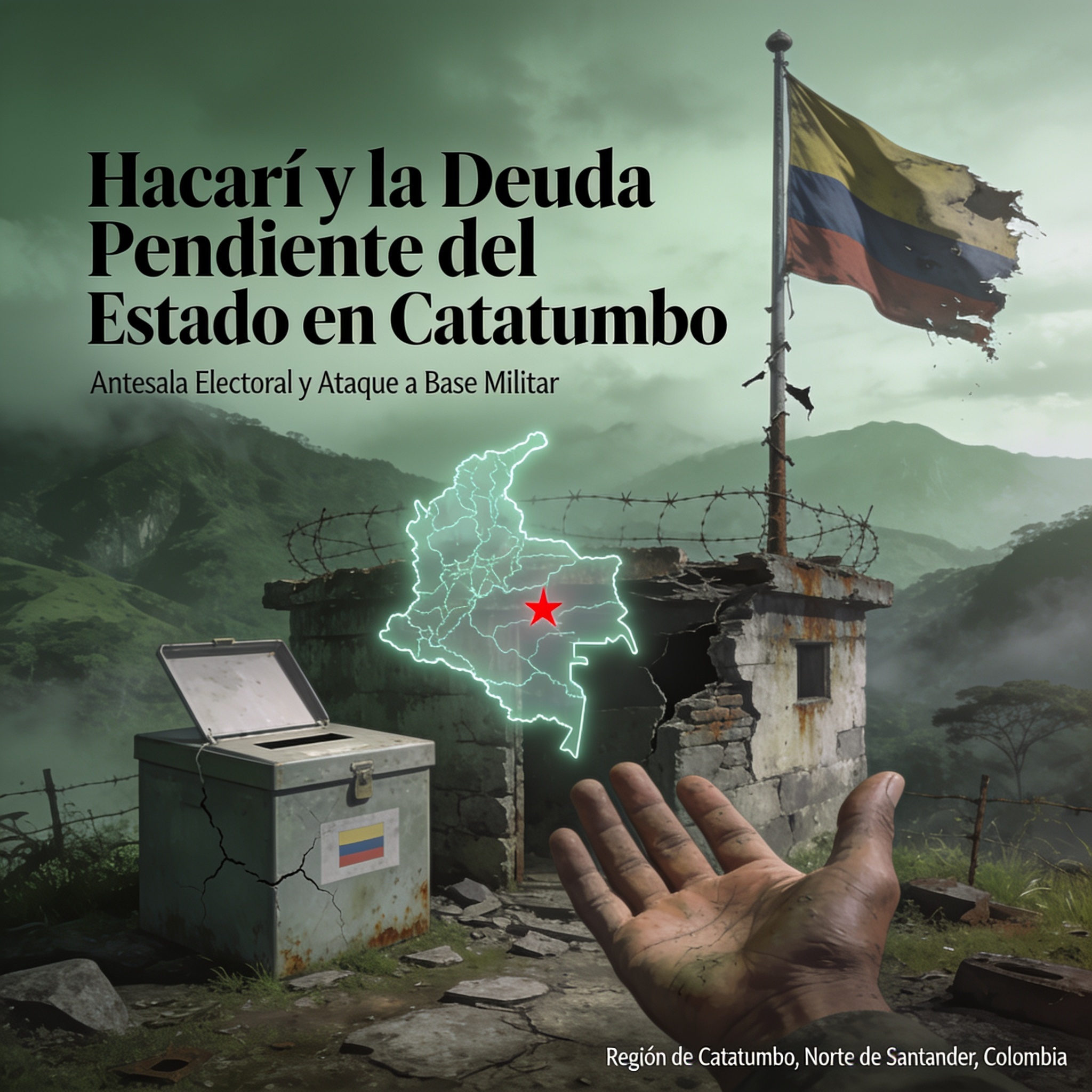 Hacarí y la deuda pendiente del Estado en el Catatumbo — Política, ilustración editorial