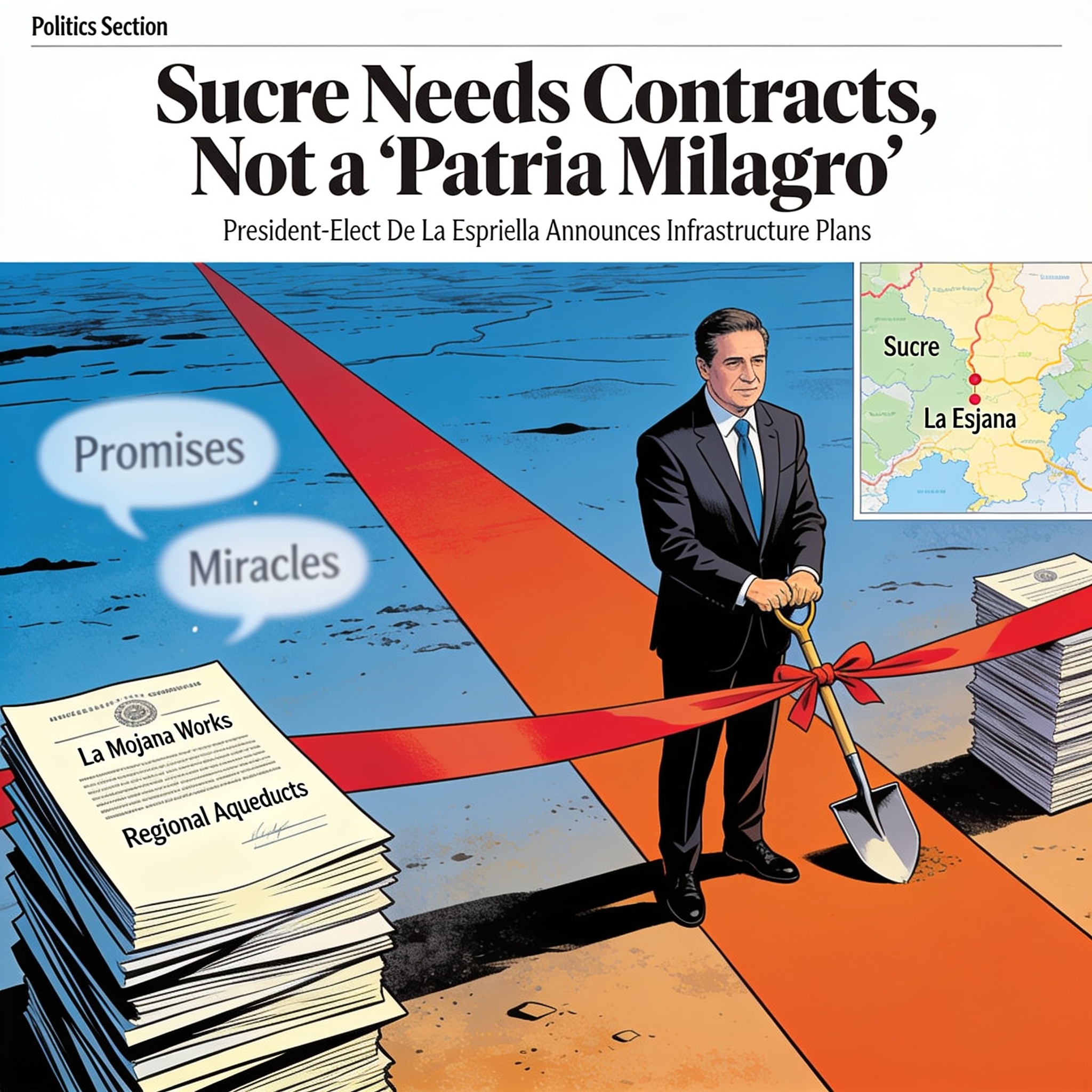 Lo que Sucre necesita son contratos, no una patria milagro — Política, ilustración editorial
