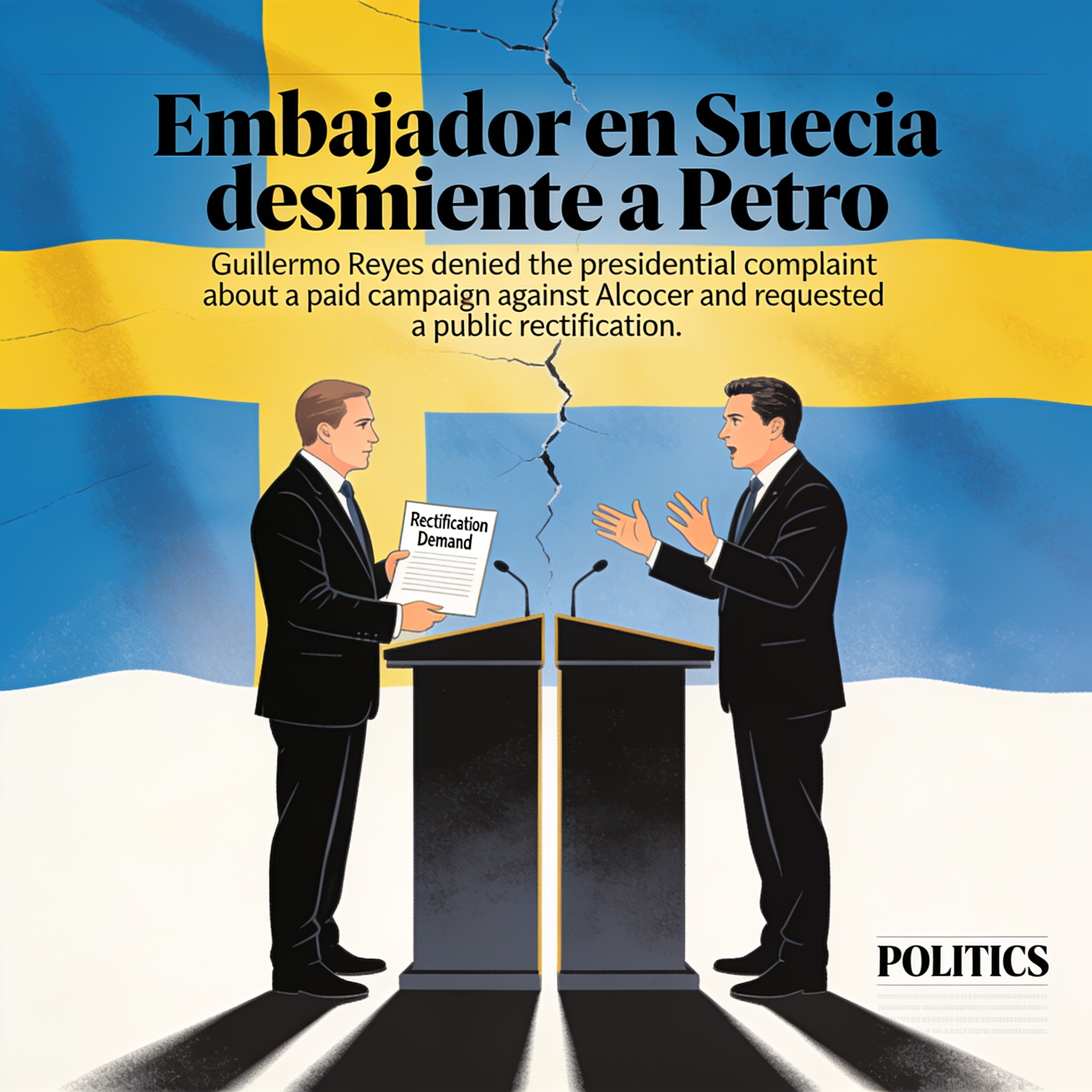 Embajador en Suecia desmiente a Petro — Política, ilustración editorial