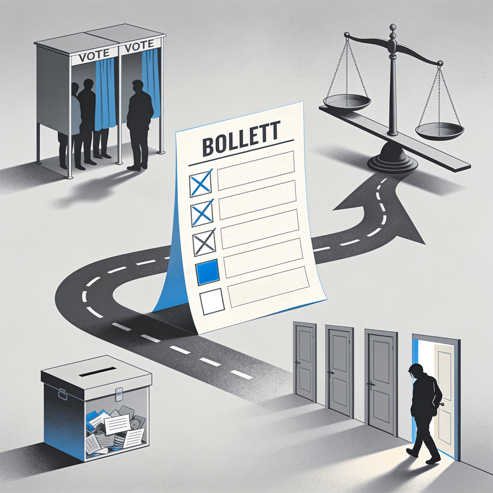 El voto por descarte y la fragilidad electoral del centro — Política, ilustración editorial