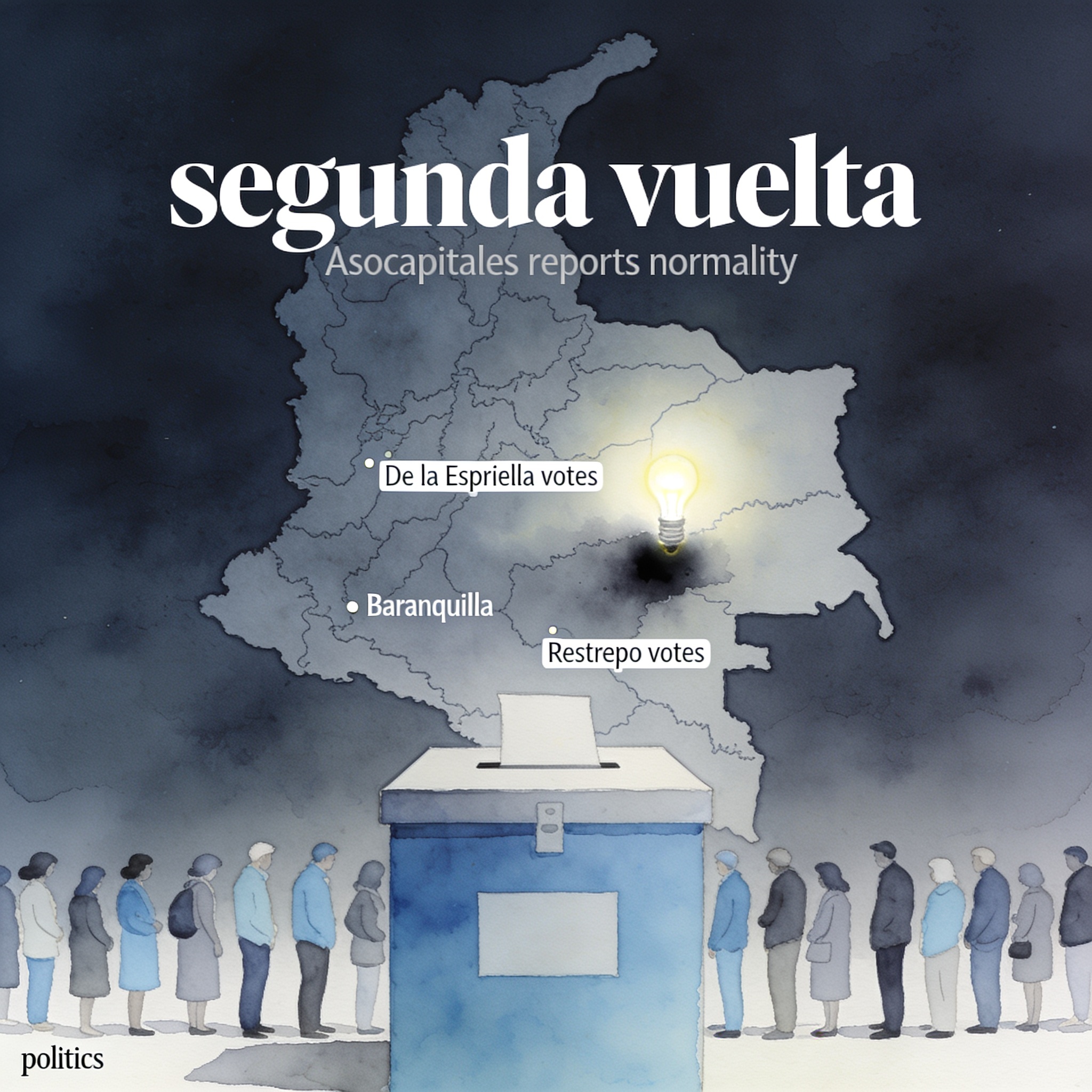 Segunda vuelta discurre en calma con la excepción eléctrica de Mitú — Política, ilustración editorial