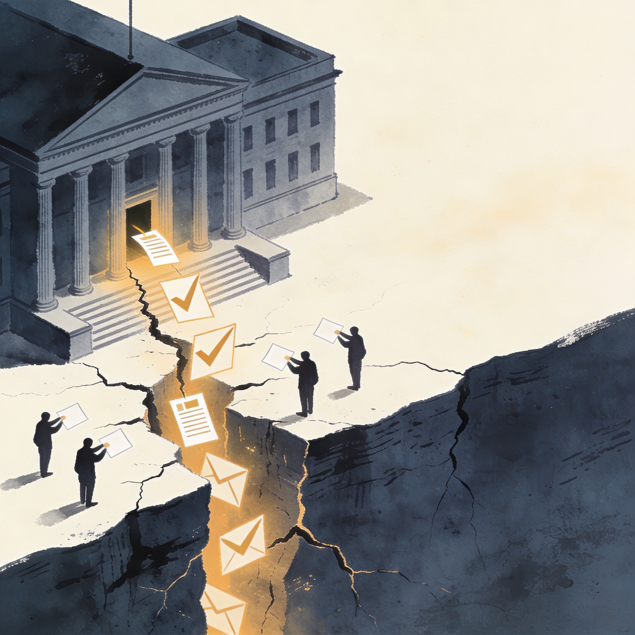 La participación electoral expone grietas institucionales sin resolver — Política, ilustración editorial