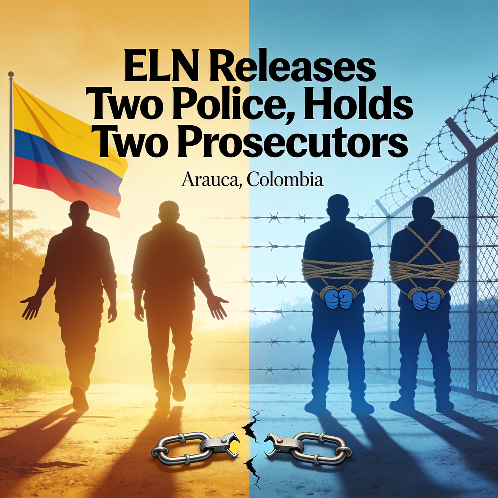 El ELN libera a dos policías y retiene a dos fiscales en Arauca — Política, ilustración editorial