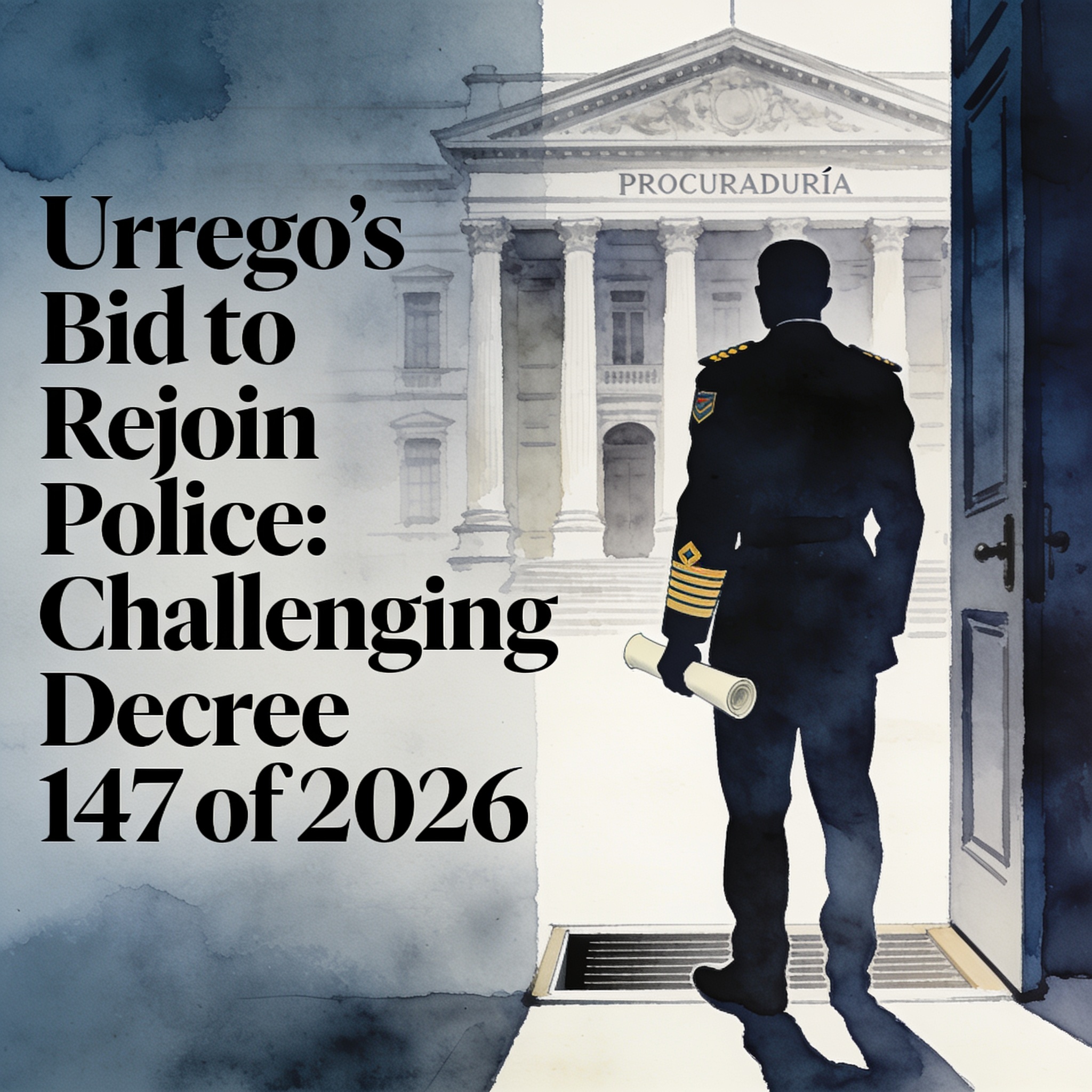 El general Urrego busca volver a la Policía por la Procuraduría — Política, ilustración editorial