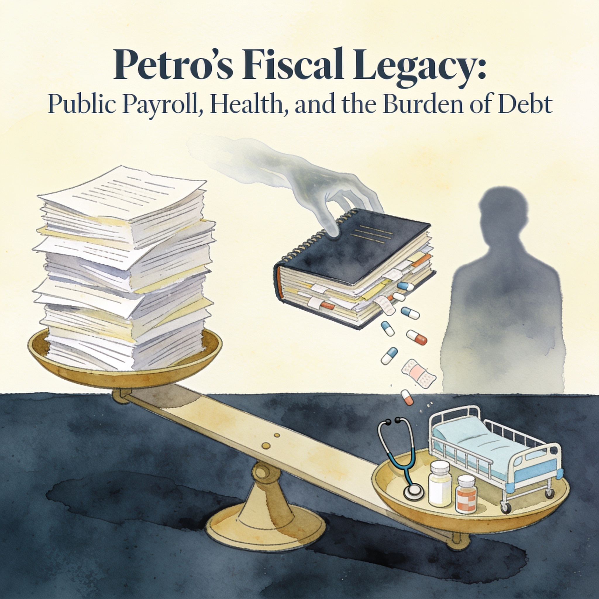 La herencia fiscal que deja Petro en nóminas y salud — Política, ilustración editorial
