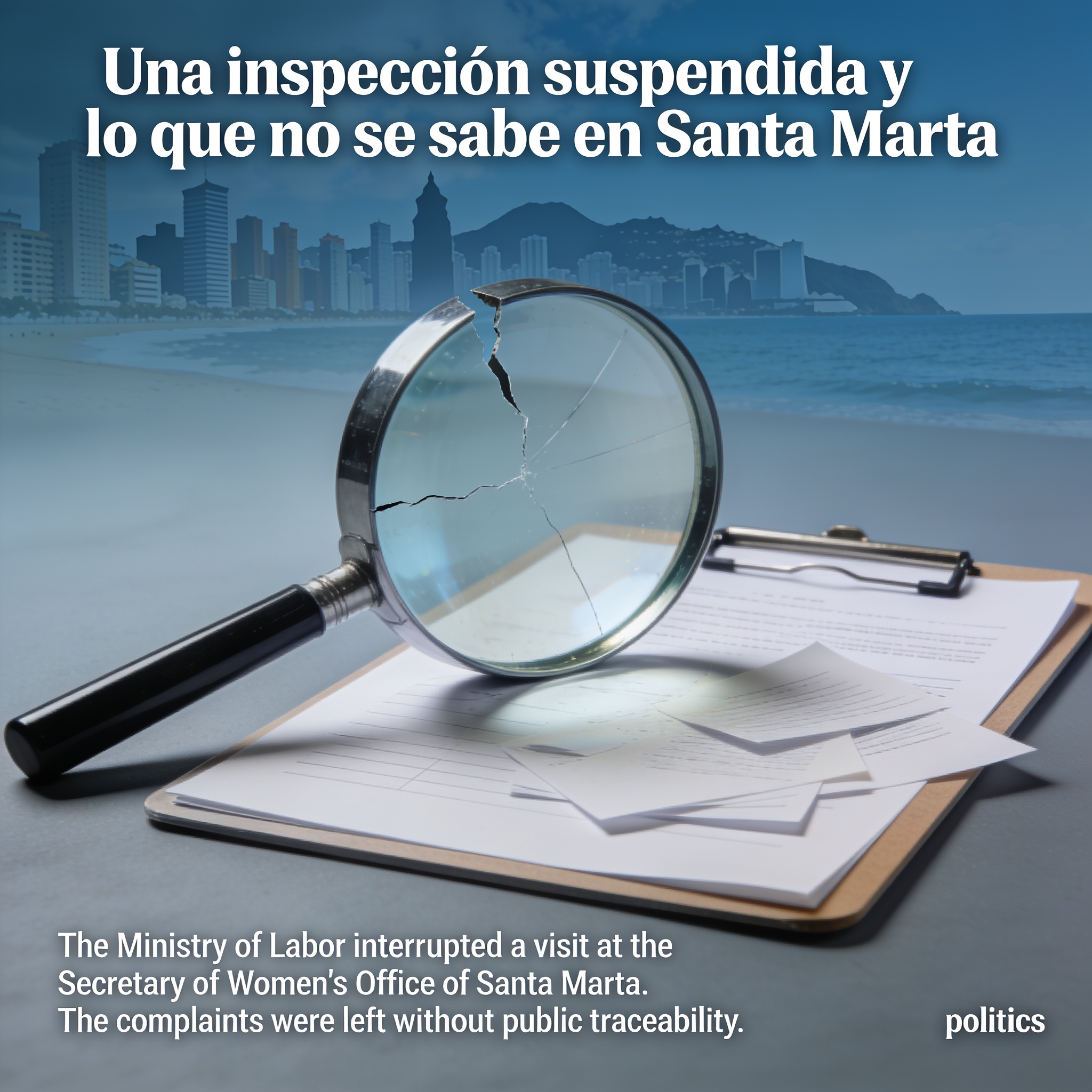 Una inspección suspendida y lo que no se sabe en Santa Marta — Política, ilustración editorial