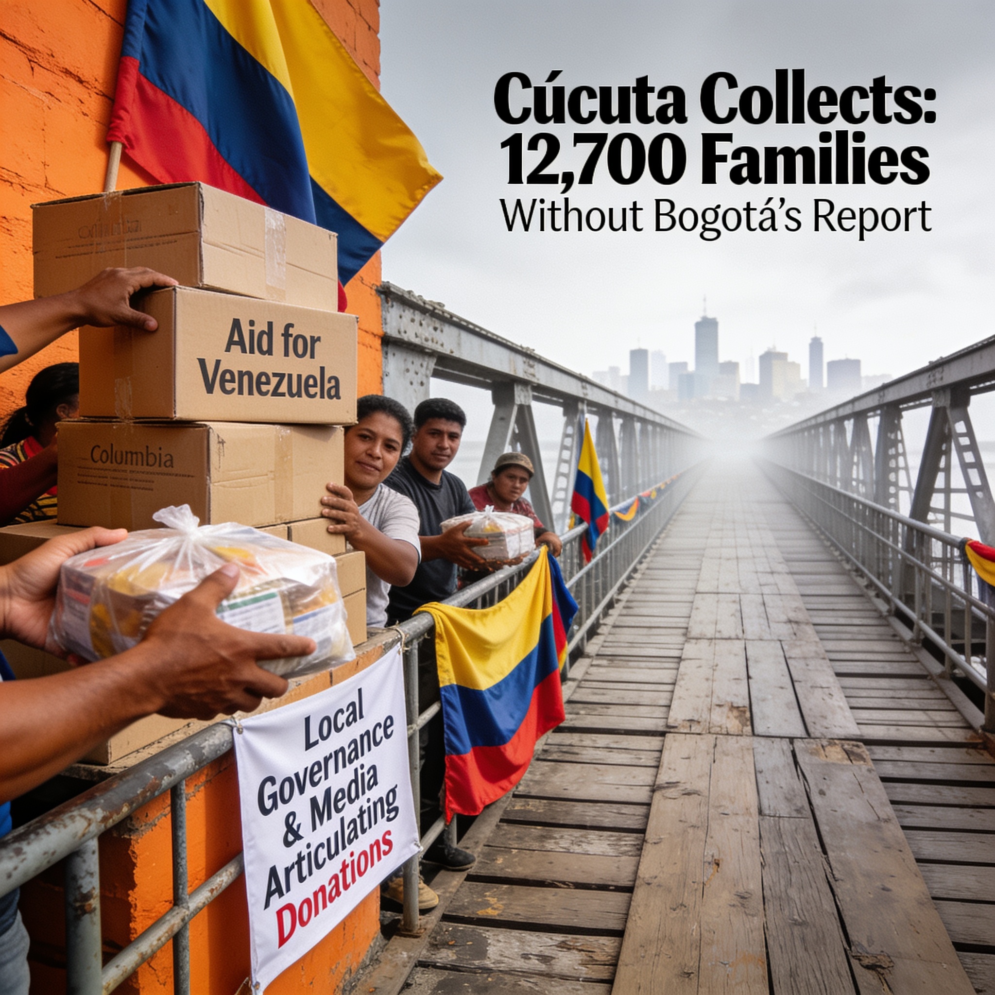 Cúcuta recoge ayuda para Venezuela mientras Bogotá no informa — Política, ilustración editorial