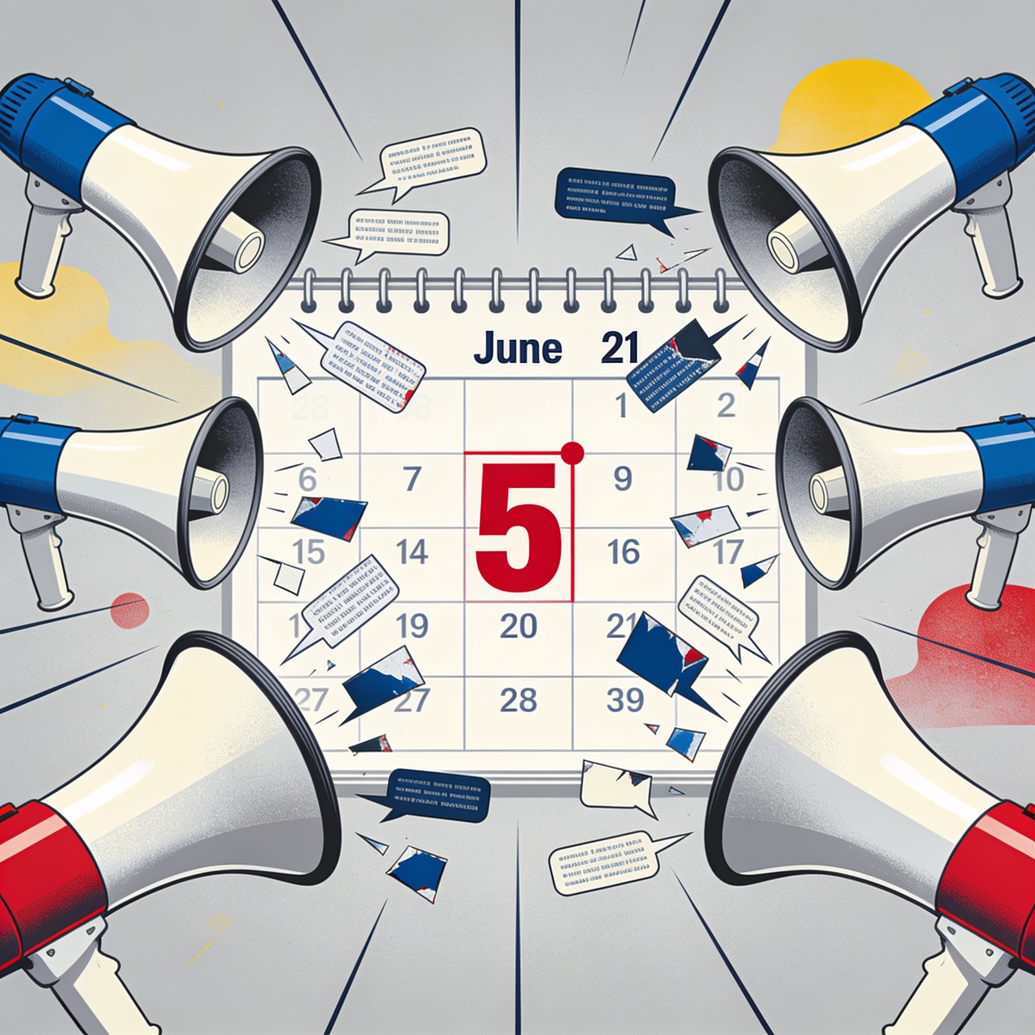 Cinco días para el 21 de junio y una conversación pública bajo presión — Política, ilustración editorial
