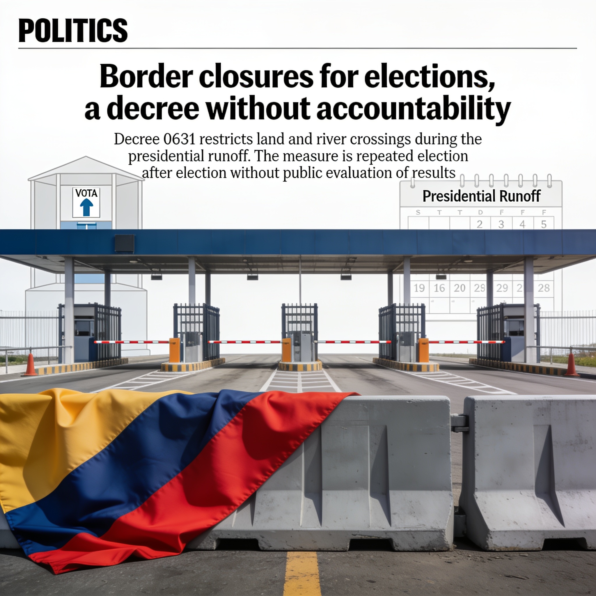 Cierre de fronteras por elecciones, un decreto sin rendición de cuentas — Política, ilustración editorial