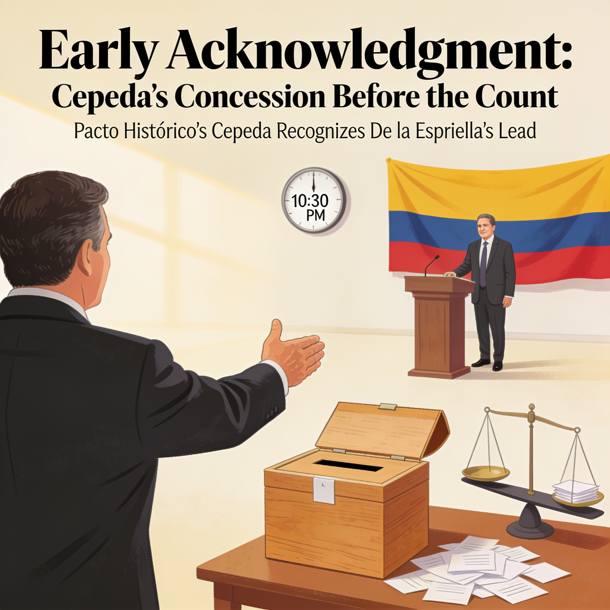 Cepeda reconoció a De la Espriella antes del consolidado oficial — Política, ilustración editorial
