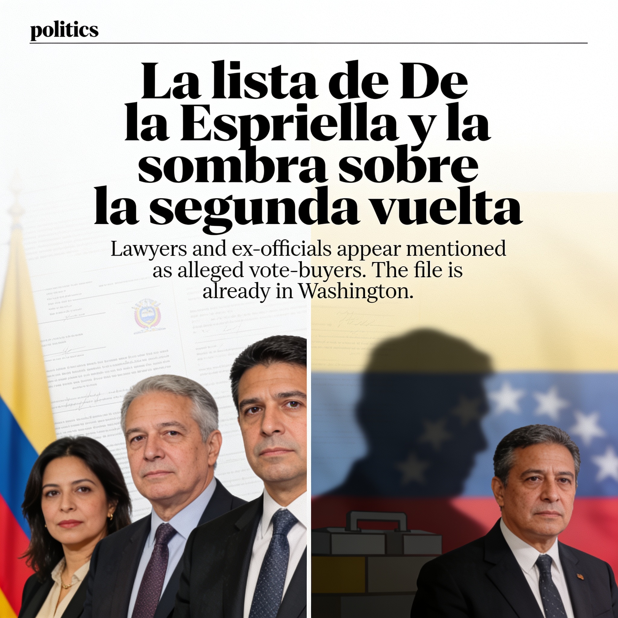 La lista de De la Espriella y la sombra sobre la segunda vuelta — Política, ilustración editorial