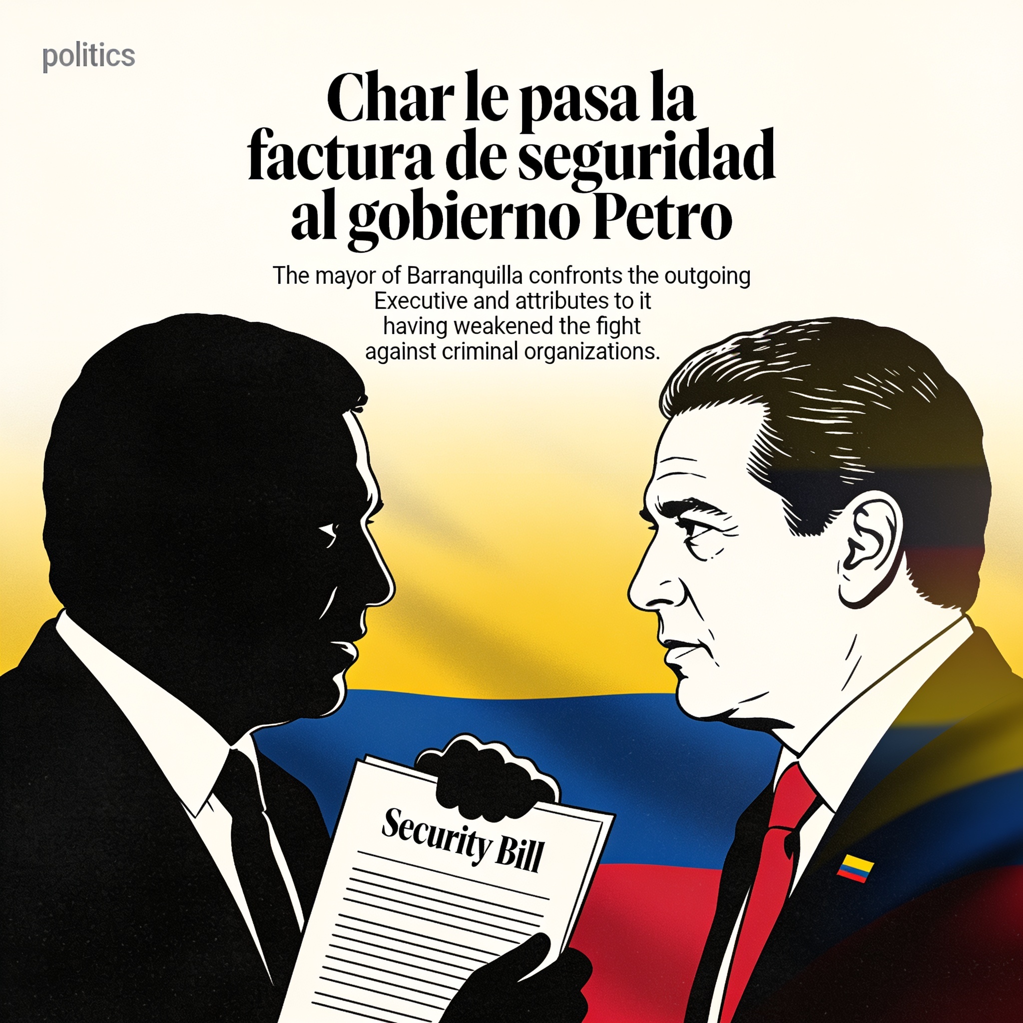 Char le pasa la factura de seguridad al gobierno Petro — Política, ilustración editorial