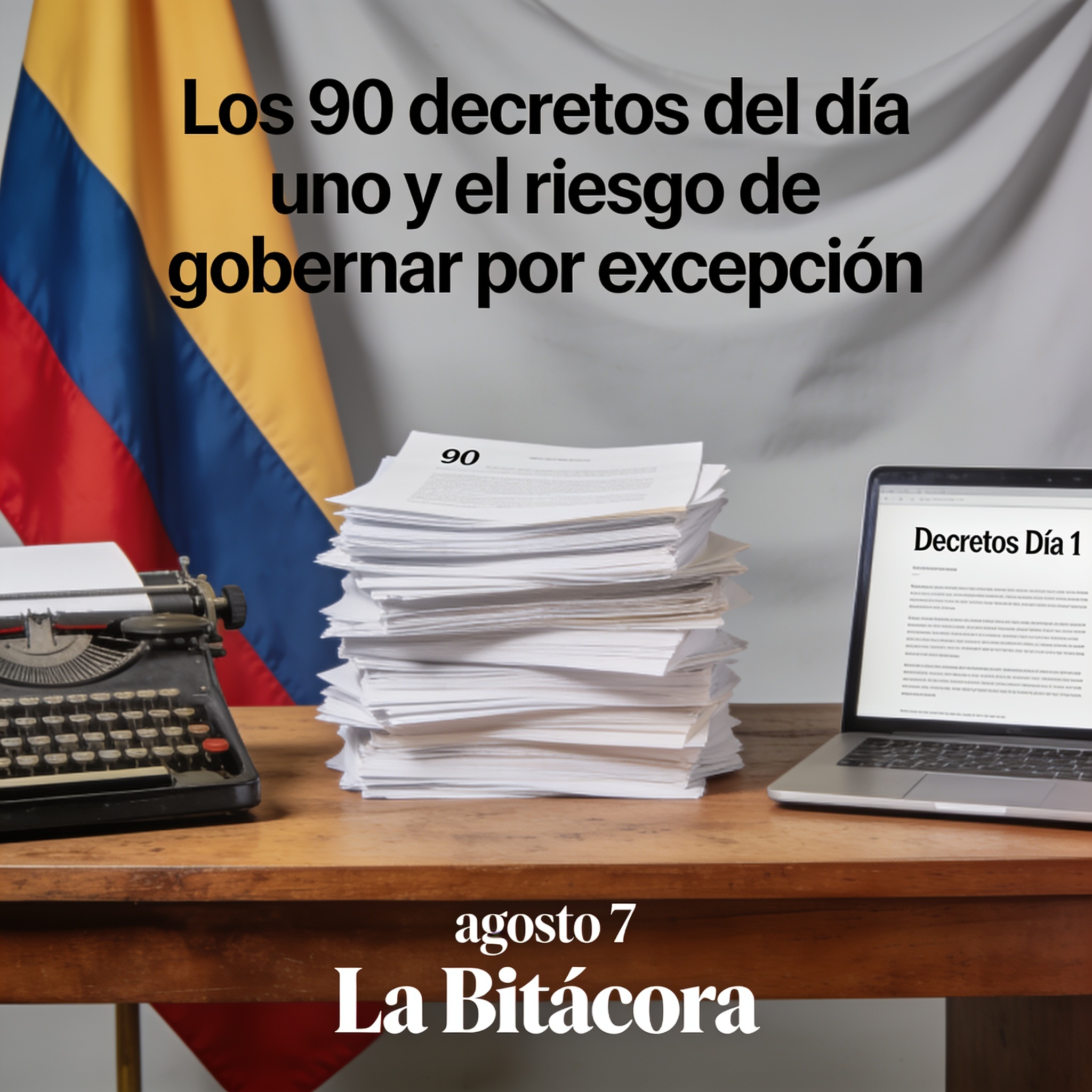 Los 90 decretos del día uno y el riesgo de gobernar por excepción — Política, ilustración editorial