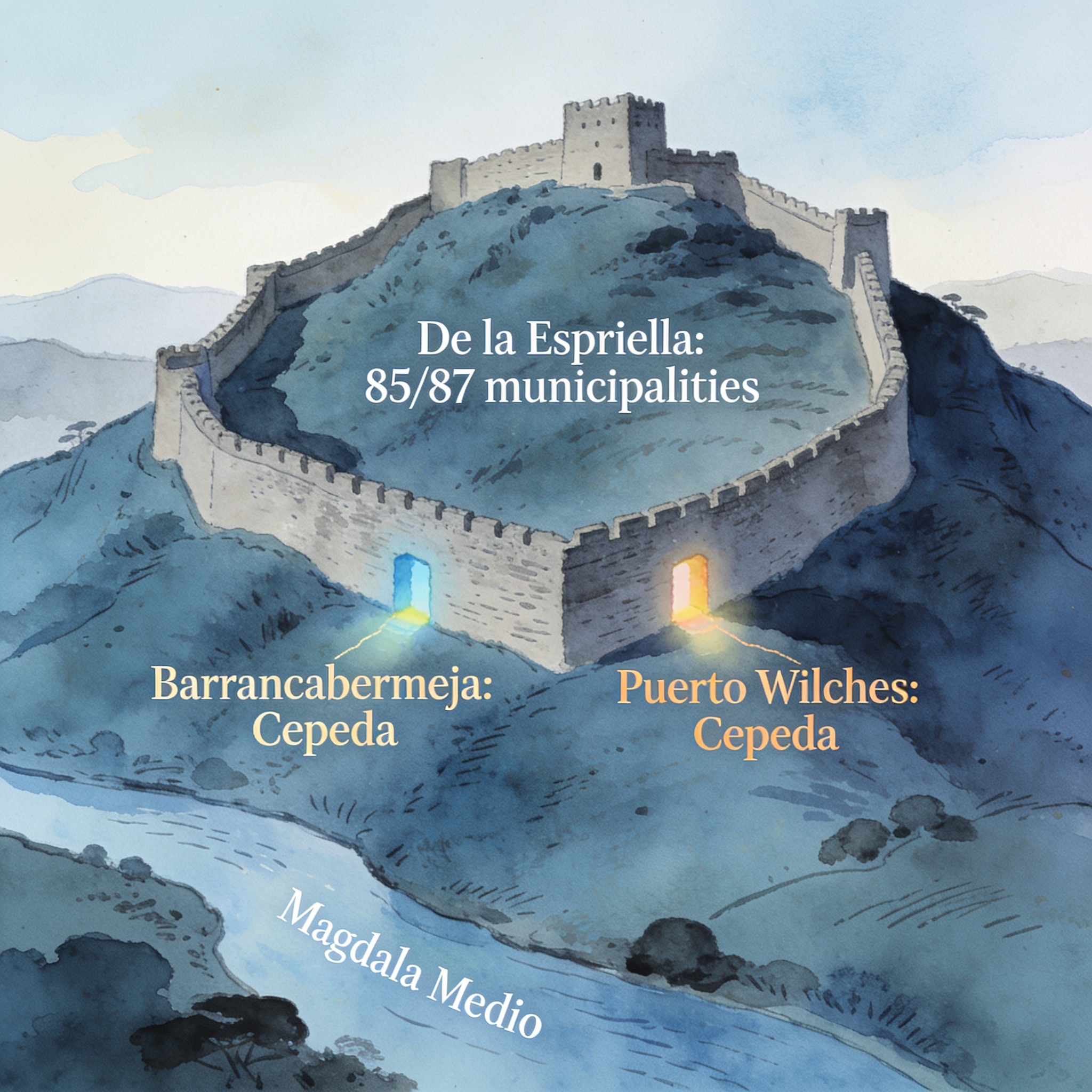Santander, el fortín de De la Espriella y las dos excepciones del Magdalena Medio — Política, ilustración editorial