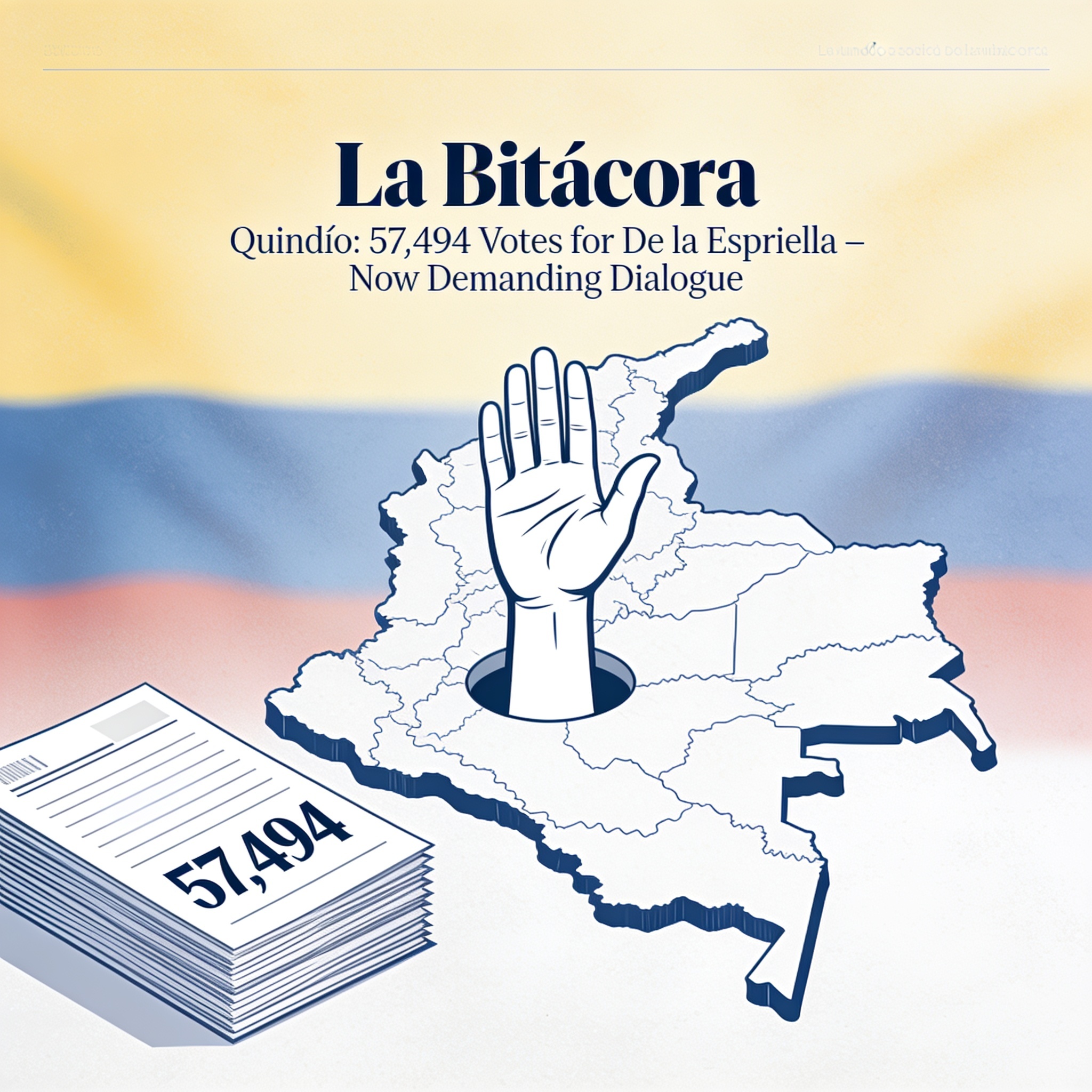 Quindío le dio 57.494 votos a De la Espriella y ahora pide interlocución — Política, ilustración editorial