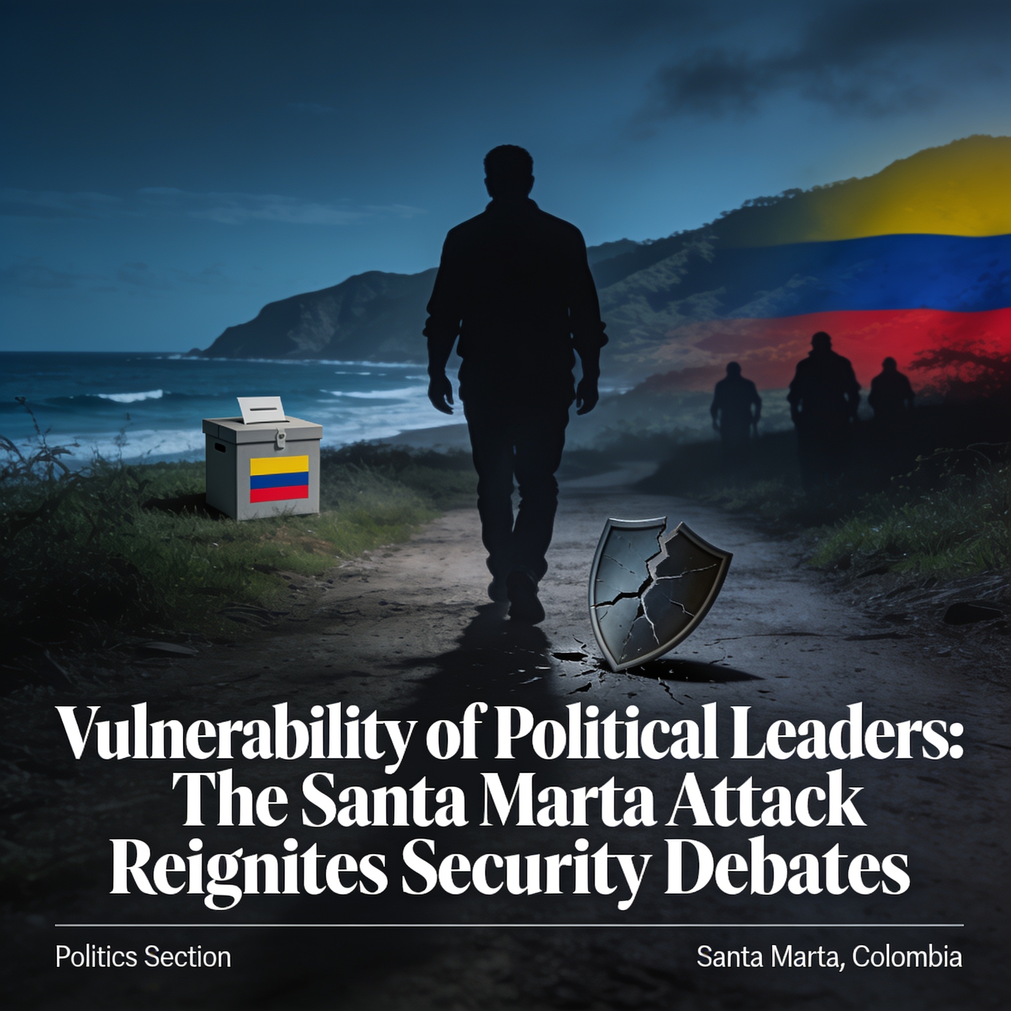 Atentado contra concejal en Santa Marta reabre el debate sobre protección a líderes — Política, ilustración editorial