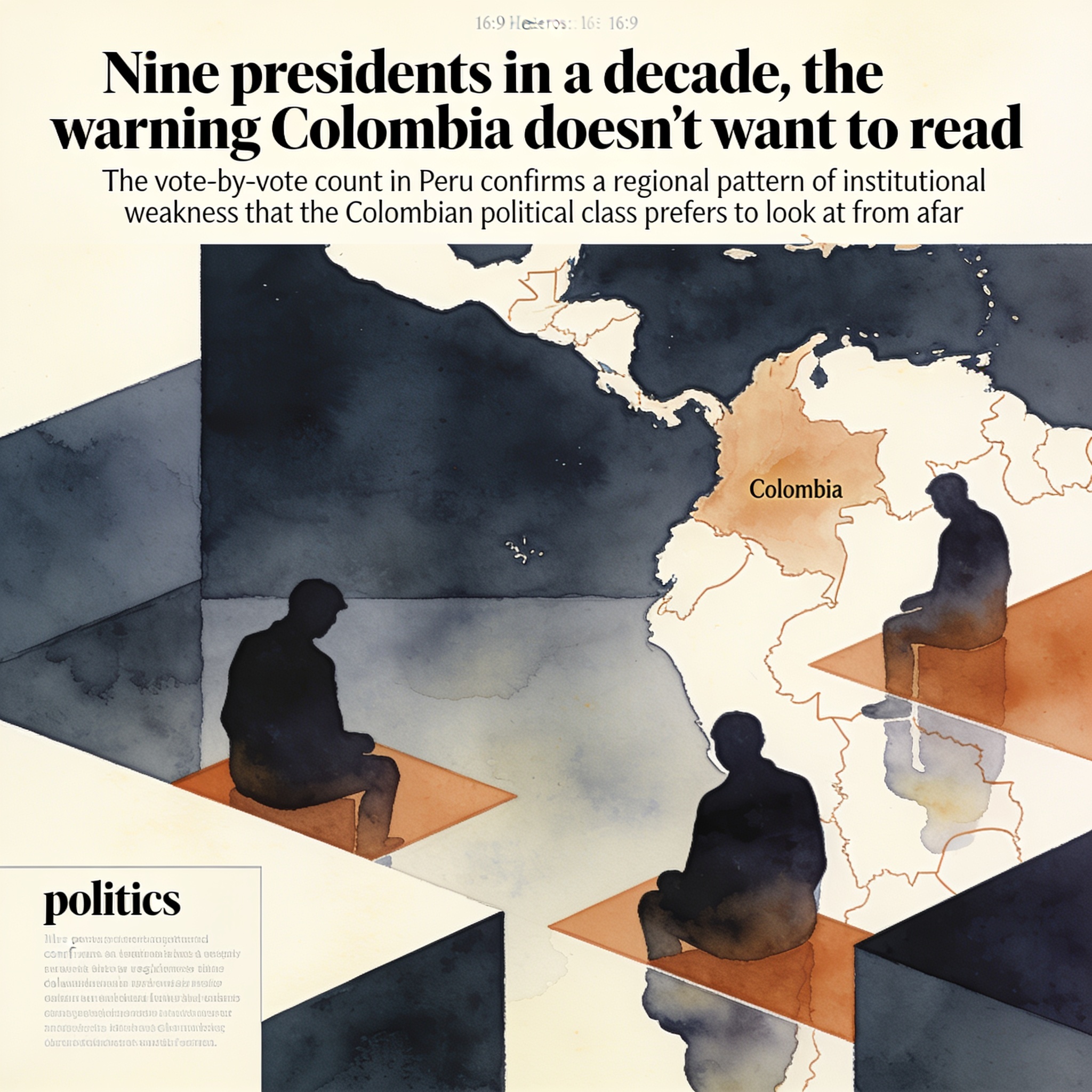 Nueve presidentes en una década, la advertencia que Colombia no quiere leer — Política, ilustración editorial
