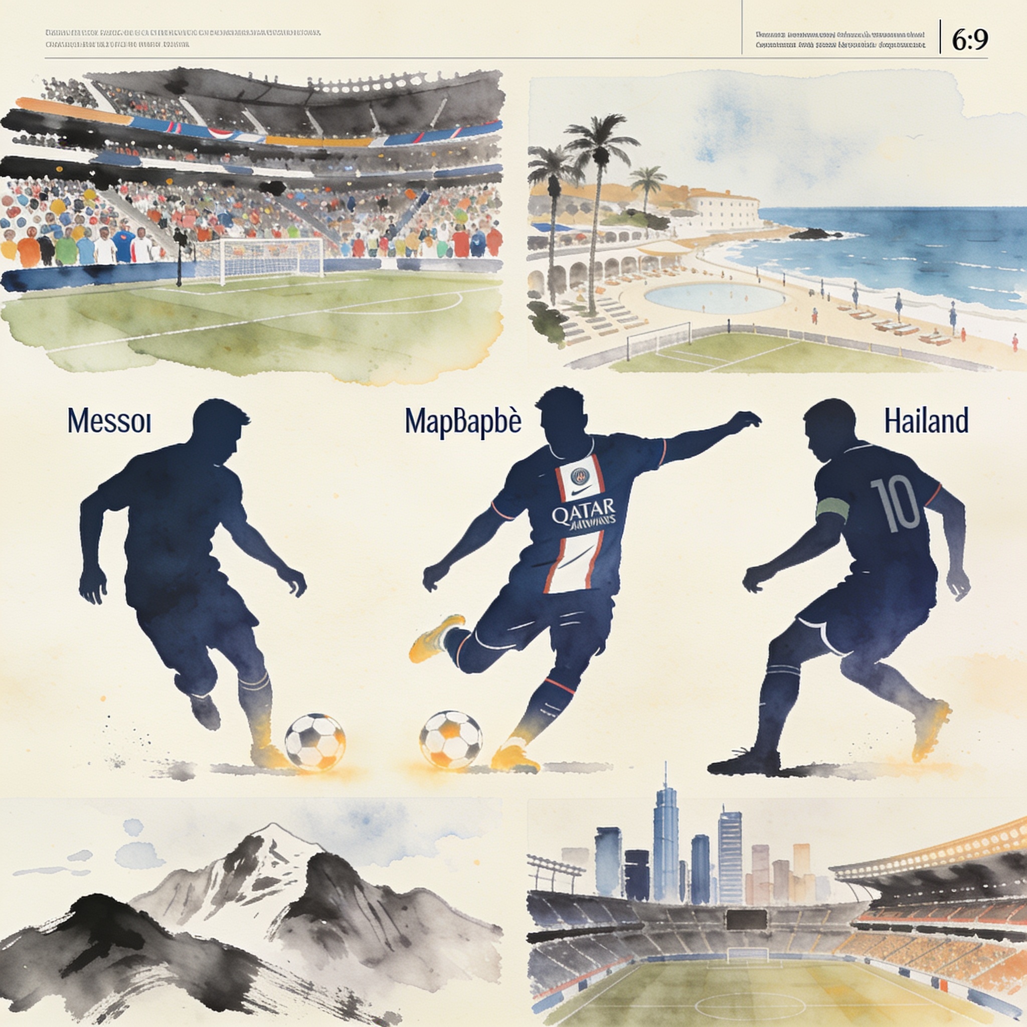 Messi, Mbappé y Haaland debutan en una jornada que condensa el fútbol global — Deportes, ilustración editorial